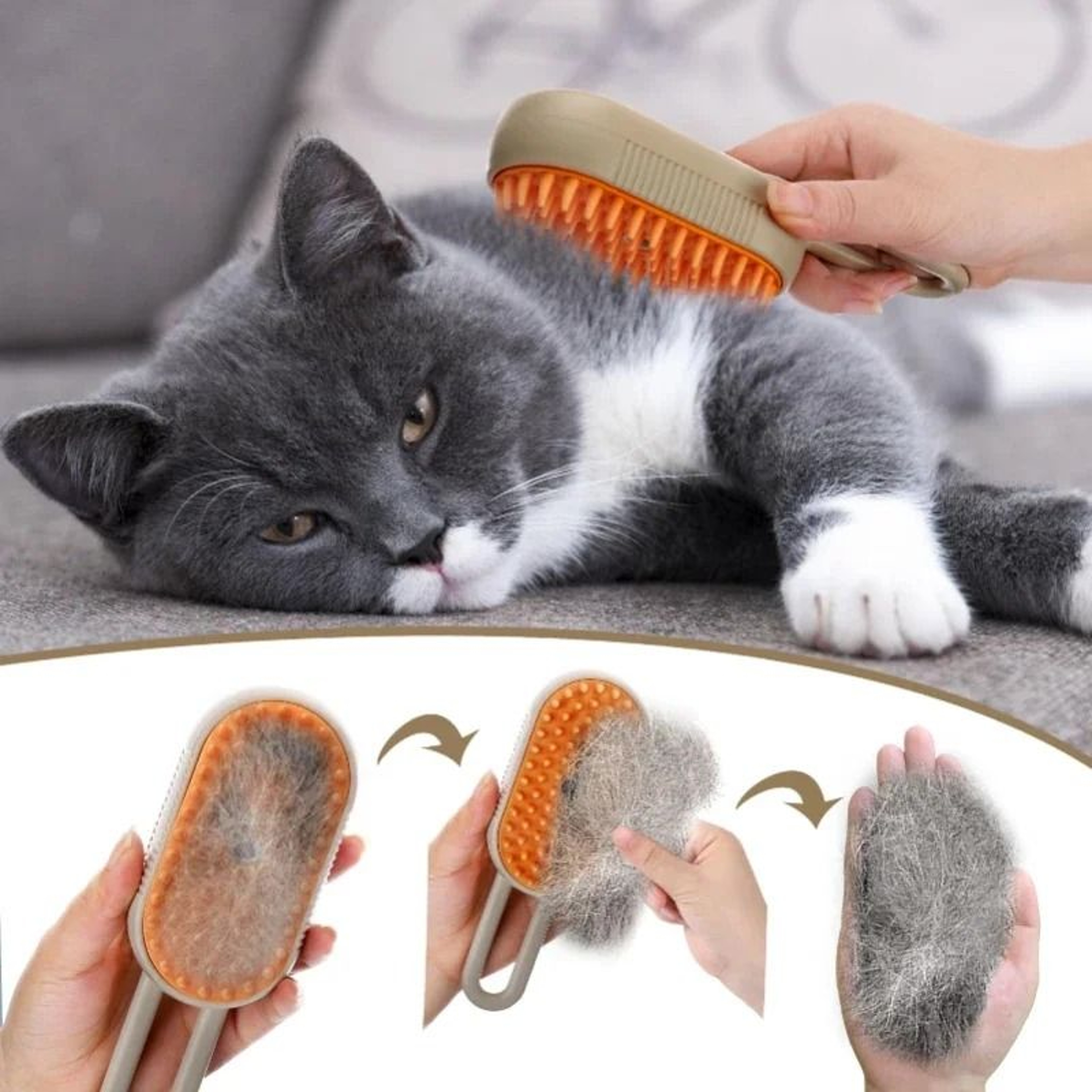 3 In 1 Steam Cat Brush Pet Hair Remover Grooming Comb With Massage Spray 4