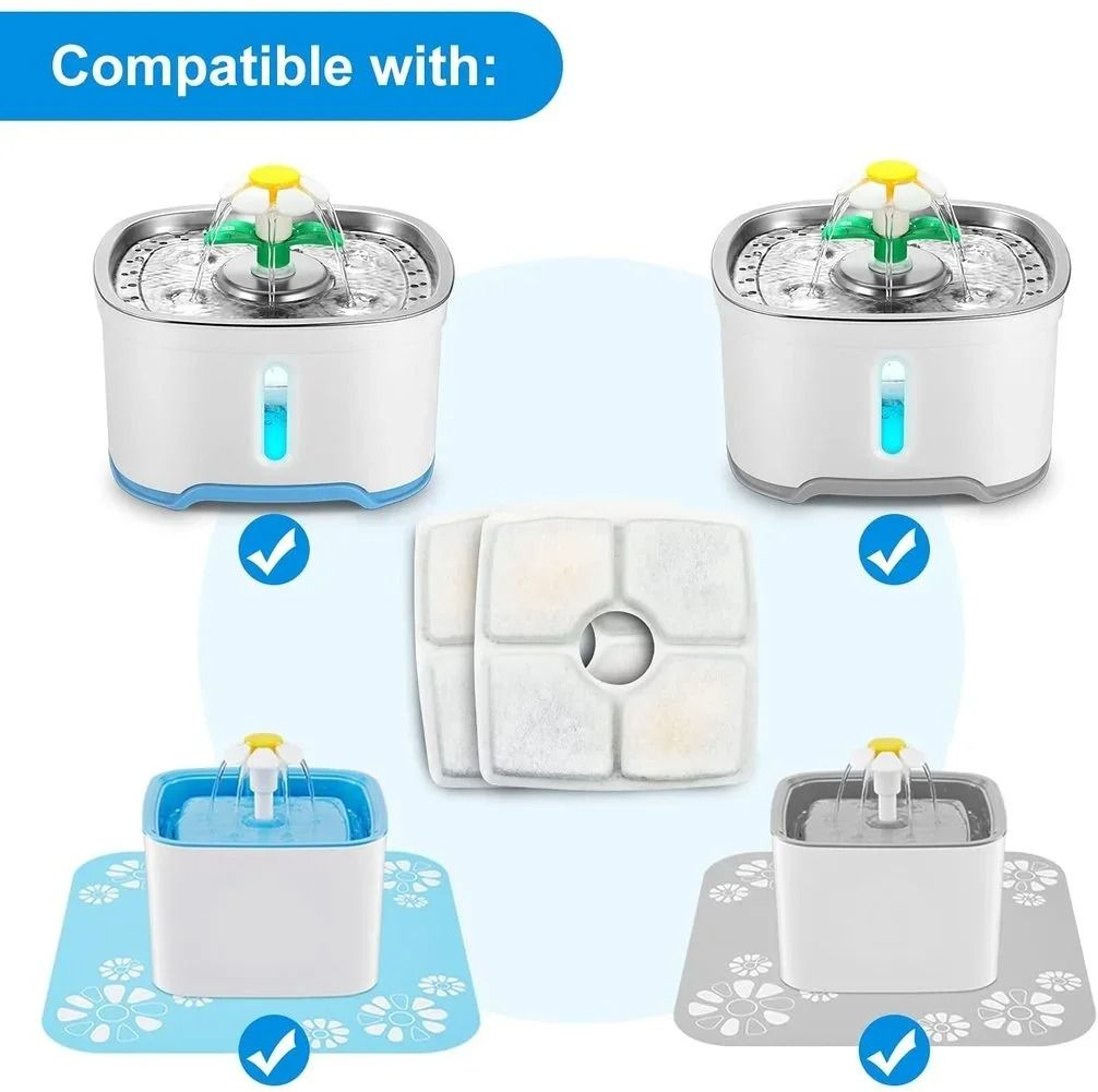 Activated Carbon Cat Water Fountain Filter Replacement Set For Square Pet Drinking Fountain 4