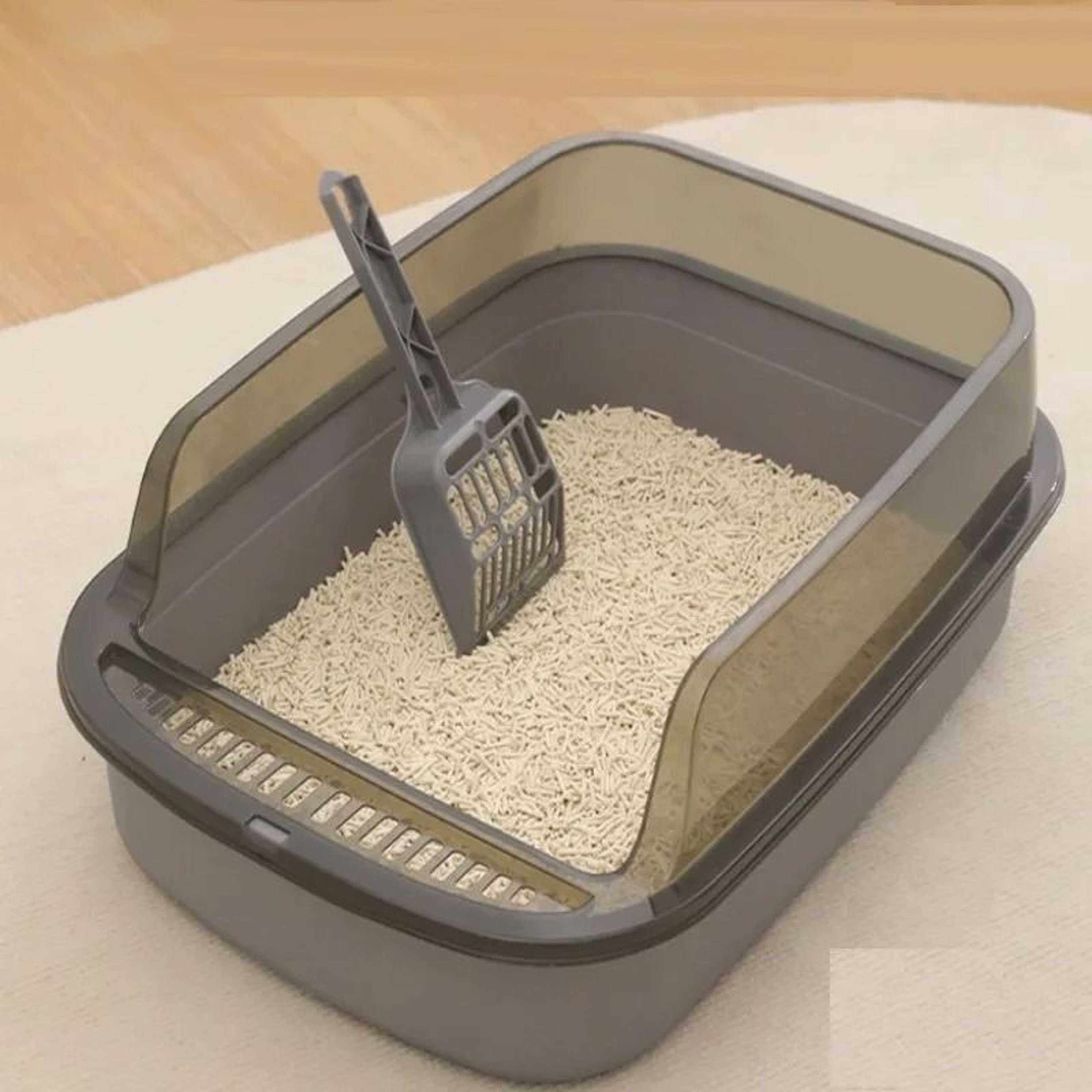 Semi Enclosed Cat Litter Box Splashproof High Sided Indoor Kitty Toilet Tray 4