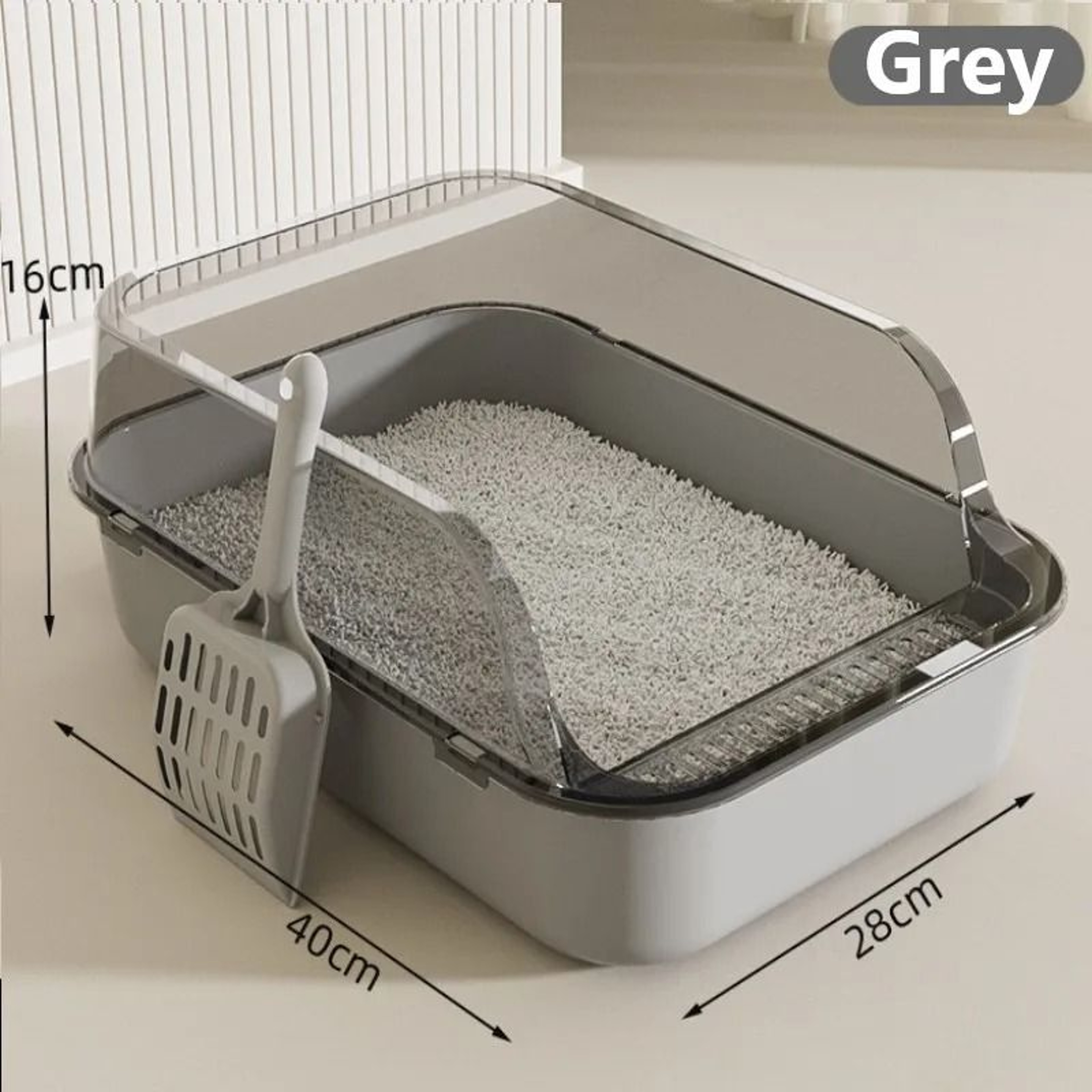Semi Enclosed Cat Litter Box Splashproof High Sided Indoor Kitty Toilet Tray 2