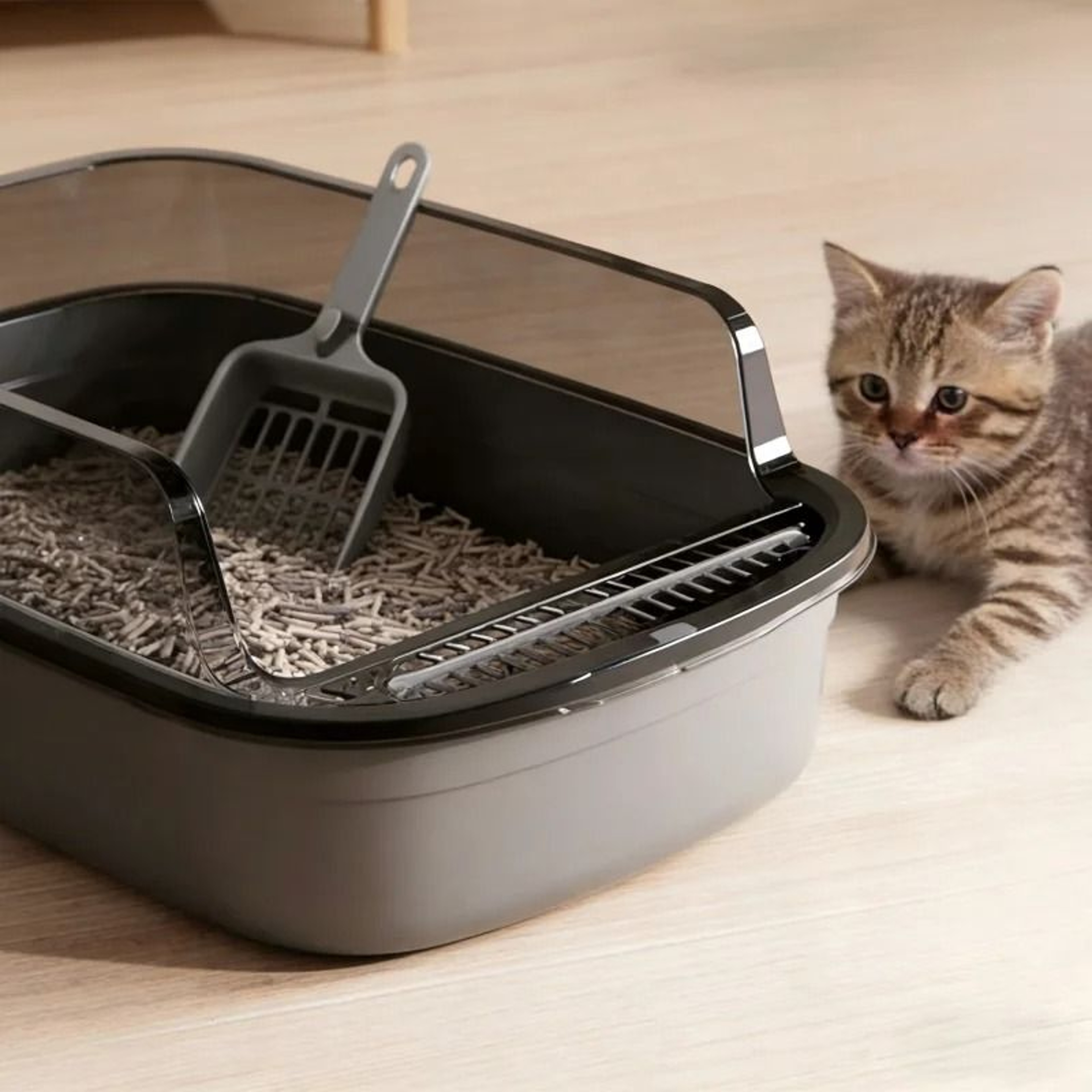 Semi Enclosed Cat Litter Box Splashproof High Sided Indoor Kitty Toilet Tray 0