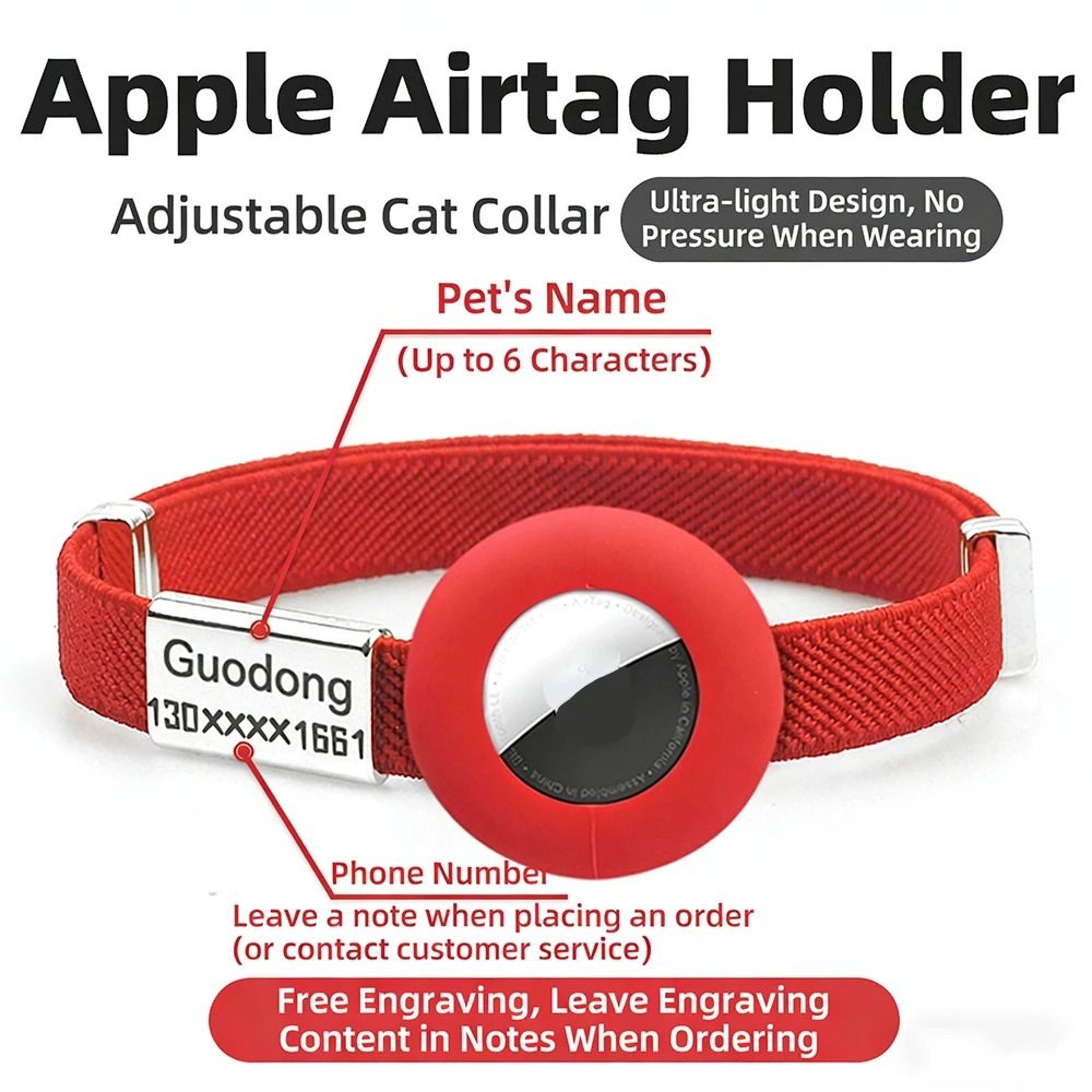 Elastic AirTag Cat Collar With Custom Name Tag And Tracker Holder 20