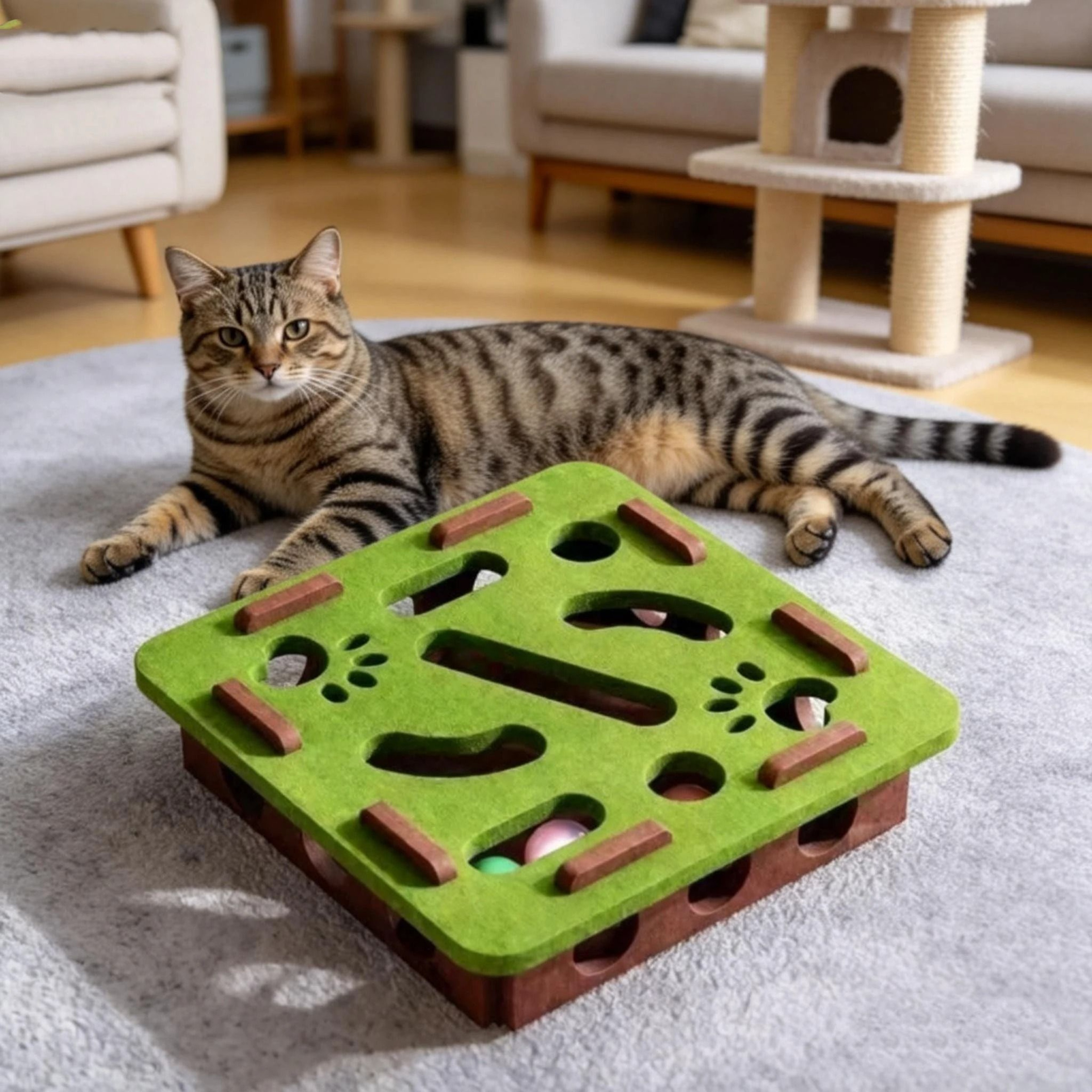 Interactive Felt Cat Puzzle Toy Box With Ball For Indoor Play 11