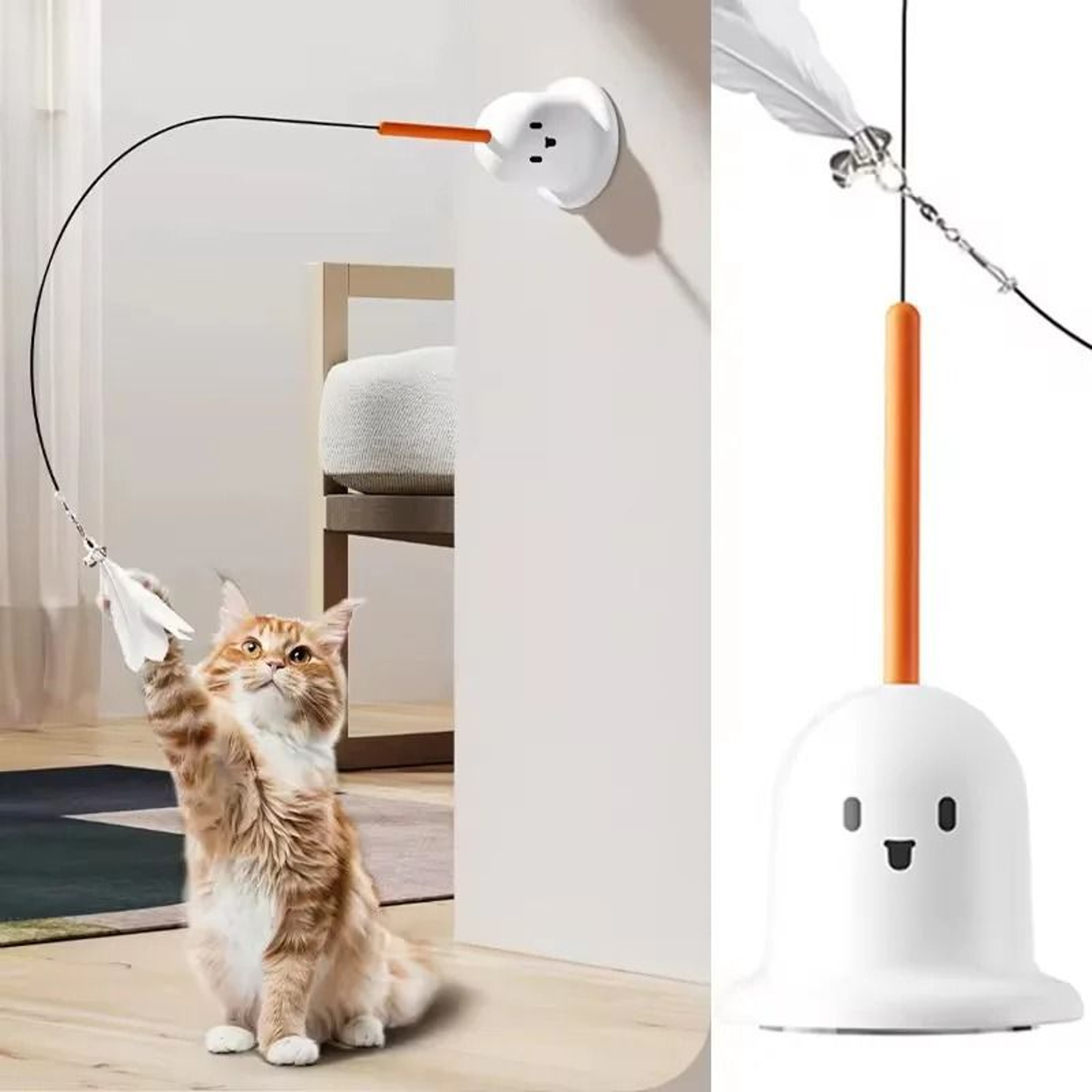 Suction Cup Cat Teaser Rod With Feather Bell For Indoor Play 11