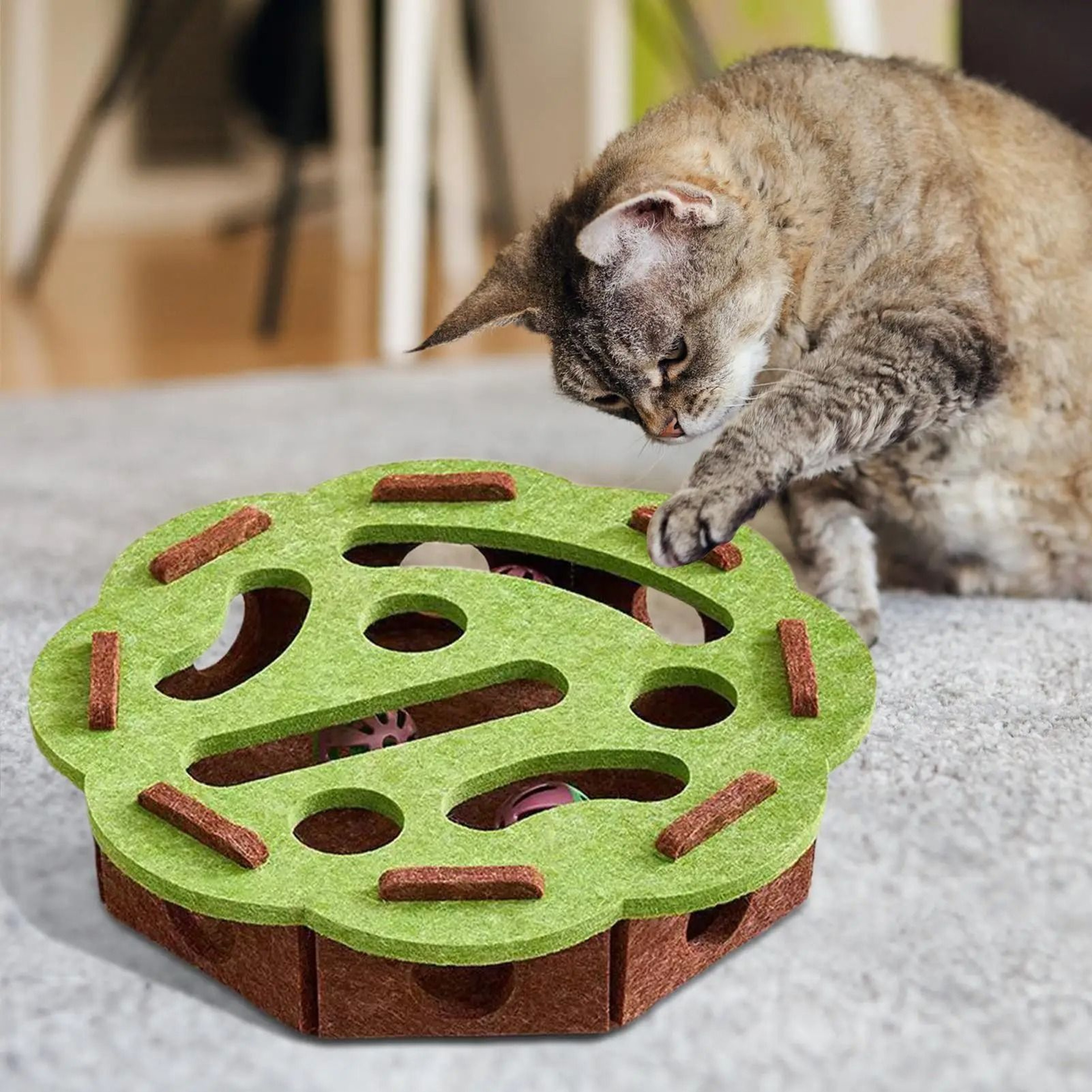 Interactive Felt Cat Puzzle Toy With Bell Maze Scratcher 3