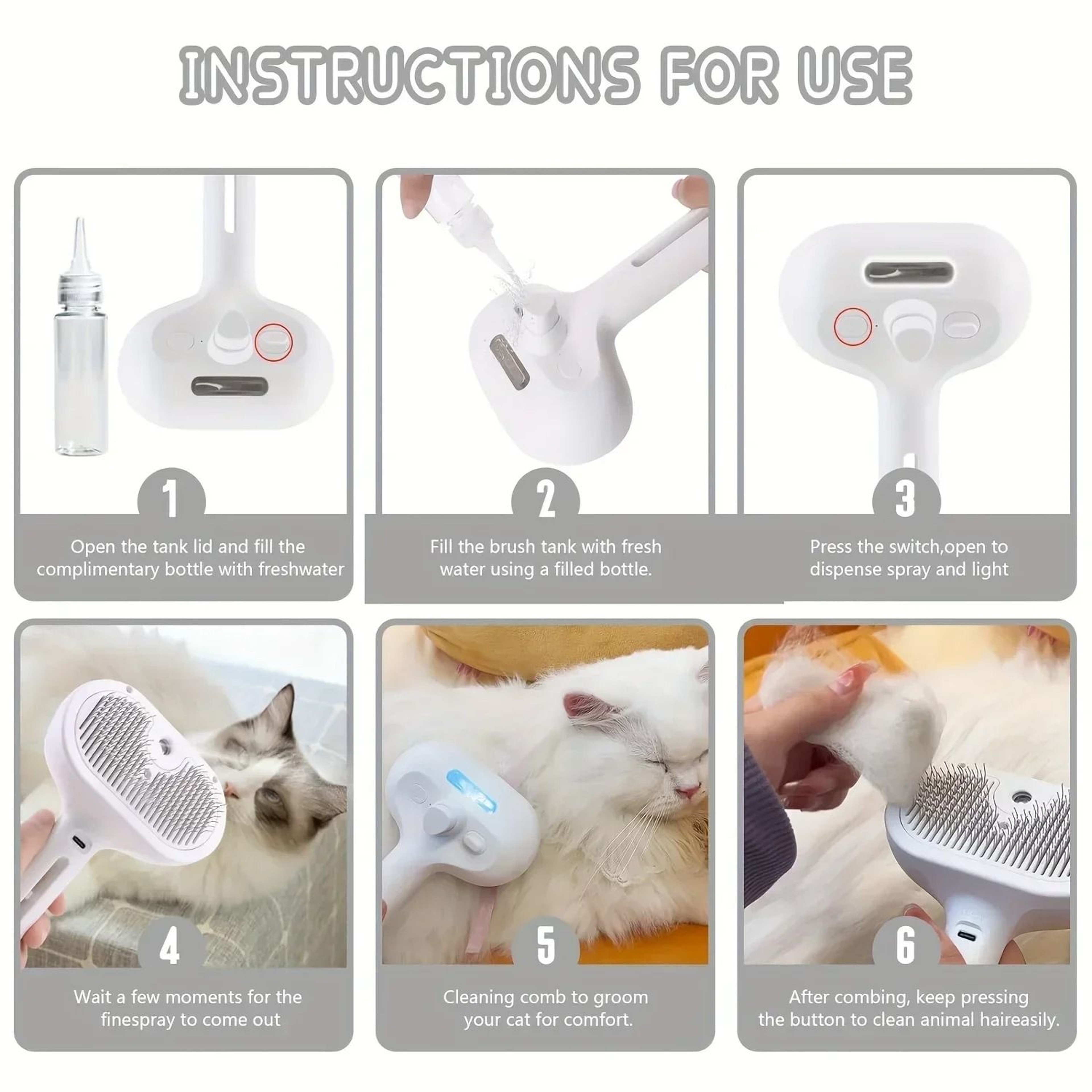 Pet Steam Brush For Cat And Dog Hair Removal 7