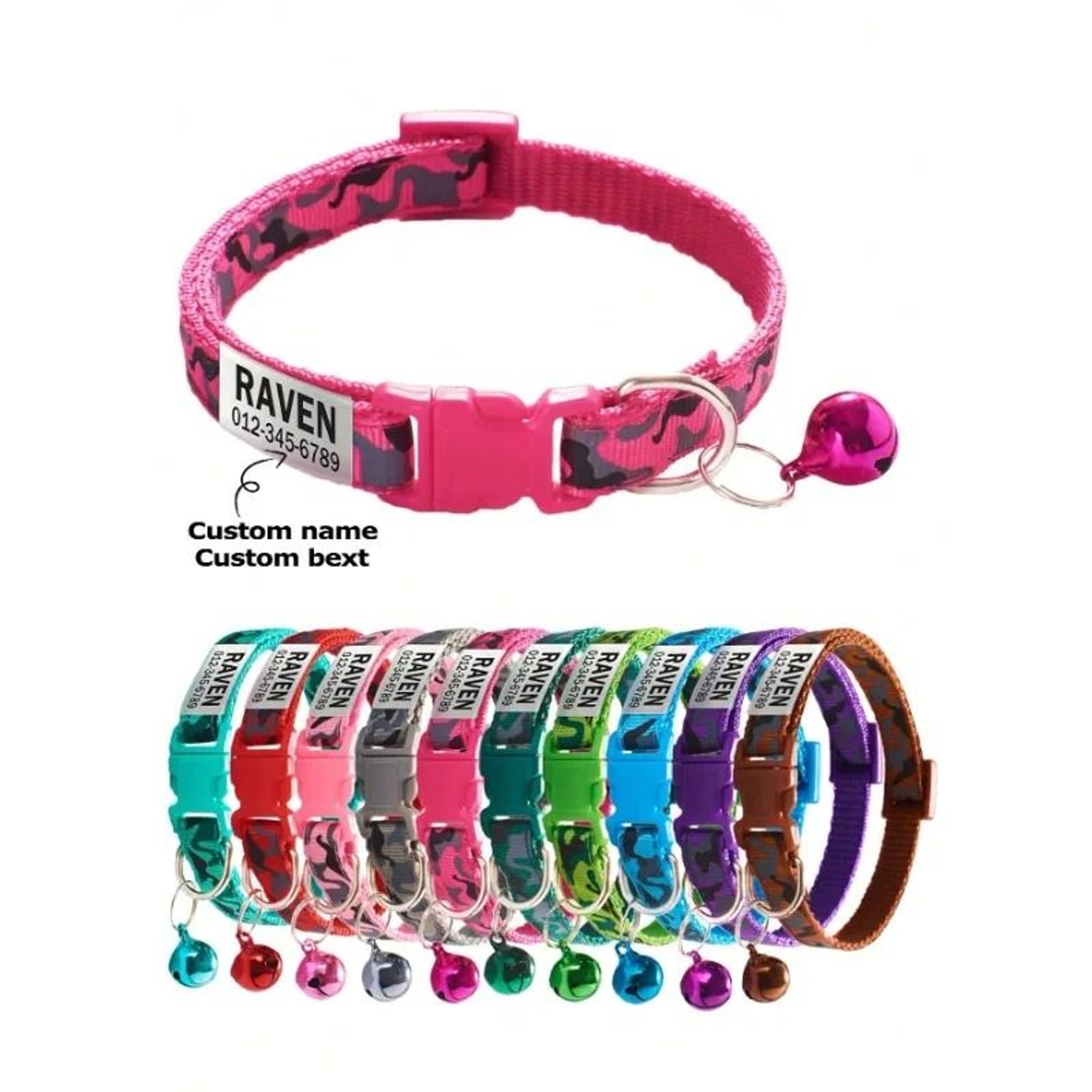 Personalized Camouflage Cat Collar With Name ID Tag 0