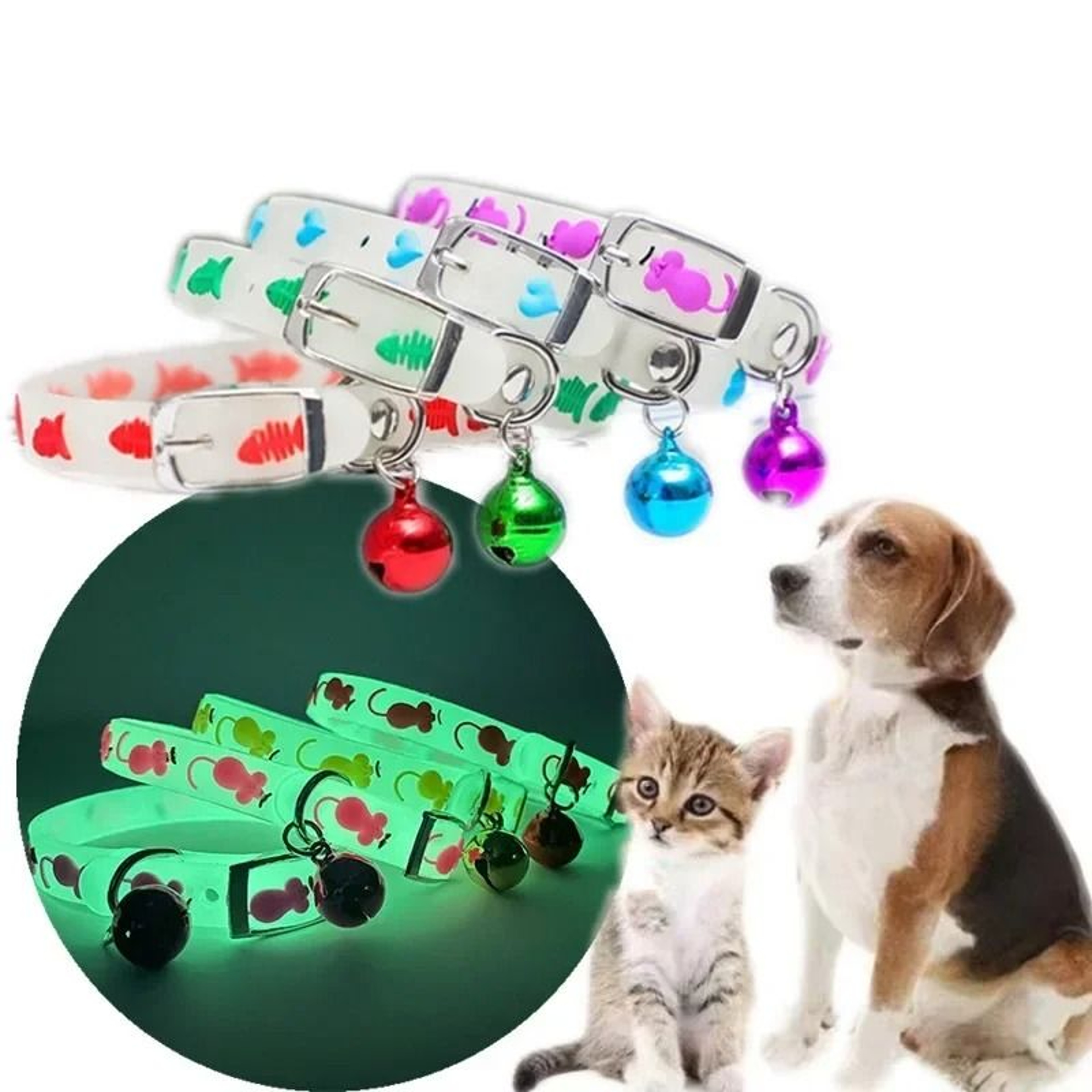 Glow In The Dark Reflective Cat Collar With Bell 0