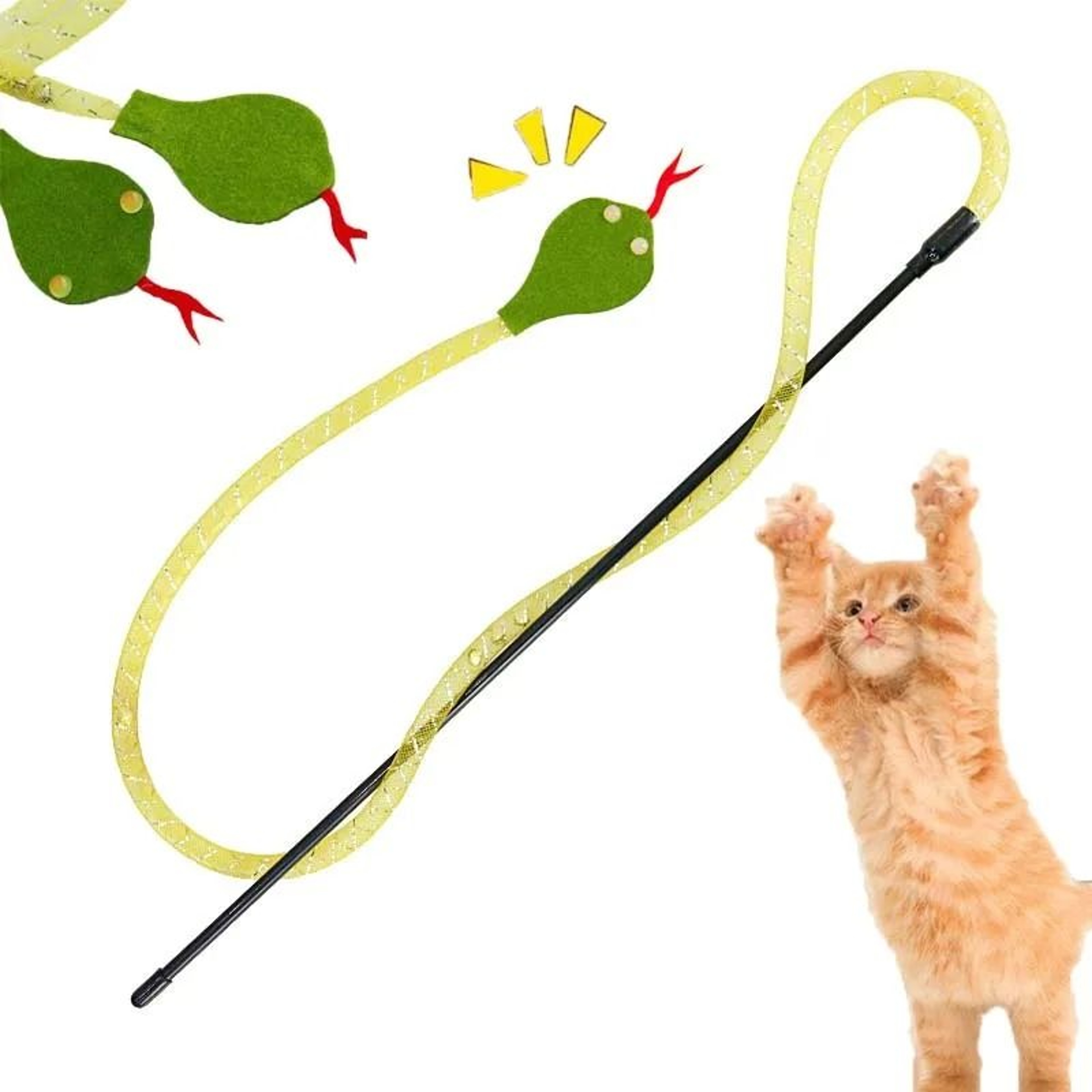 Squeaky Felt Snake Cat Teaser Stick With Bell 0
