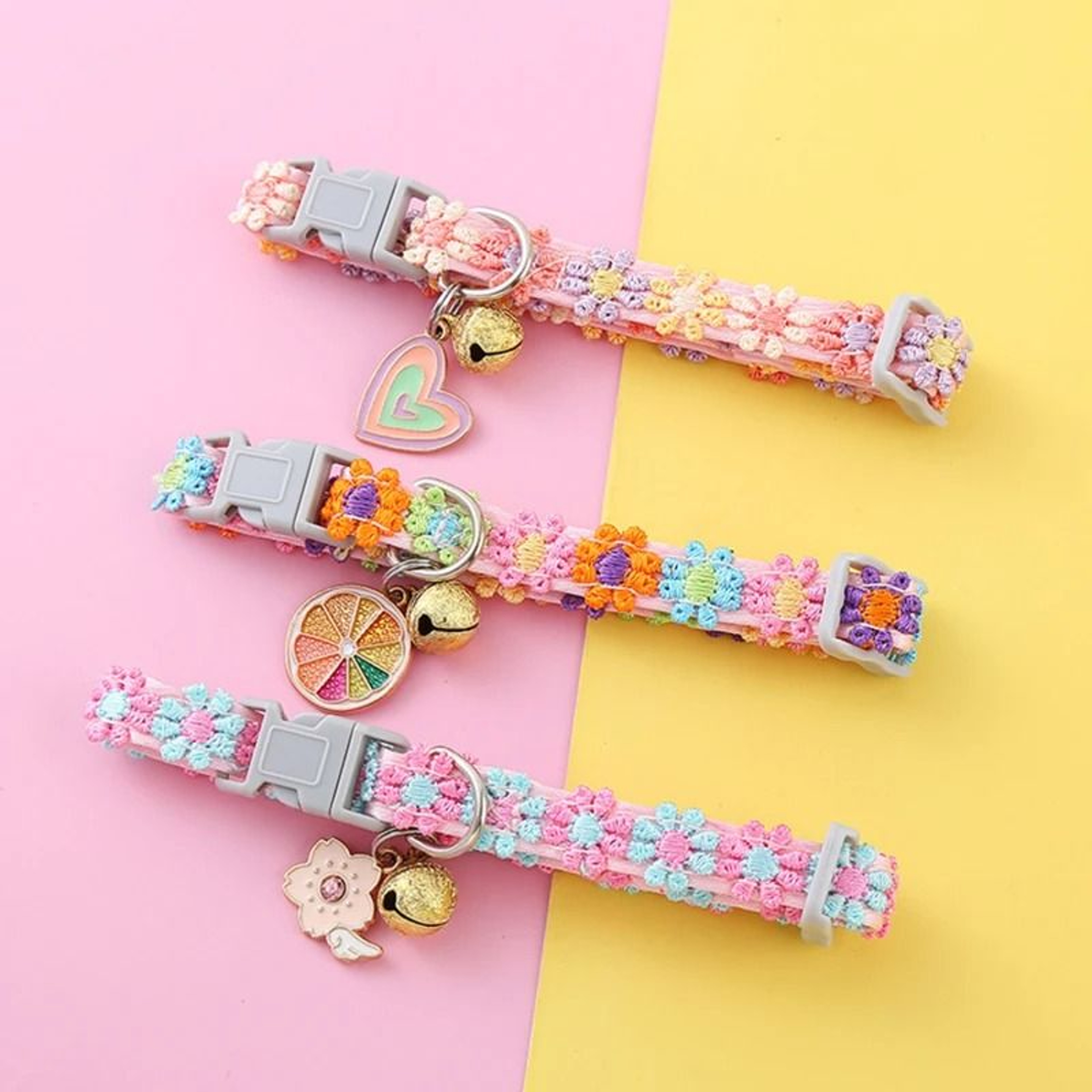 Colorful Paw Print Pet Collar With Bell For Cats Puppies And Small Dogs 17