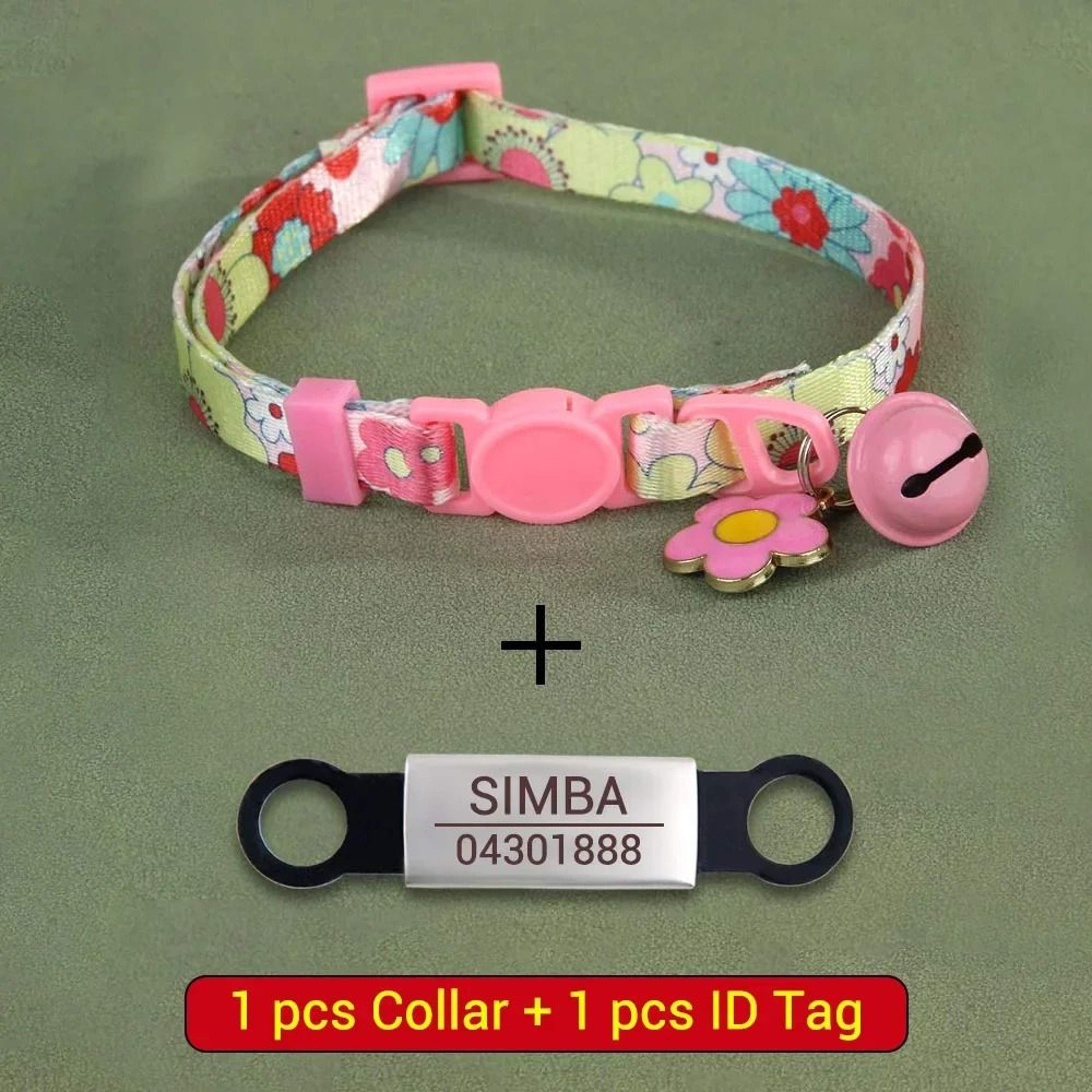 Personalized Printed Cat Collar With Bell Engraved ID Nameplate And Safety Buckle 3