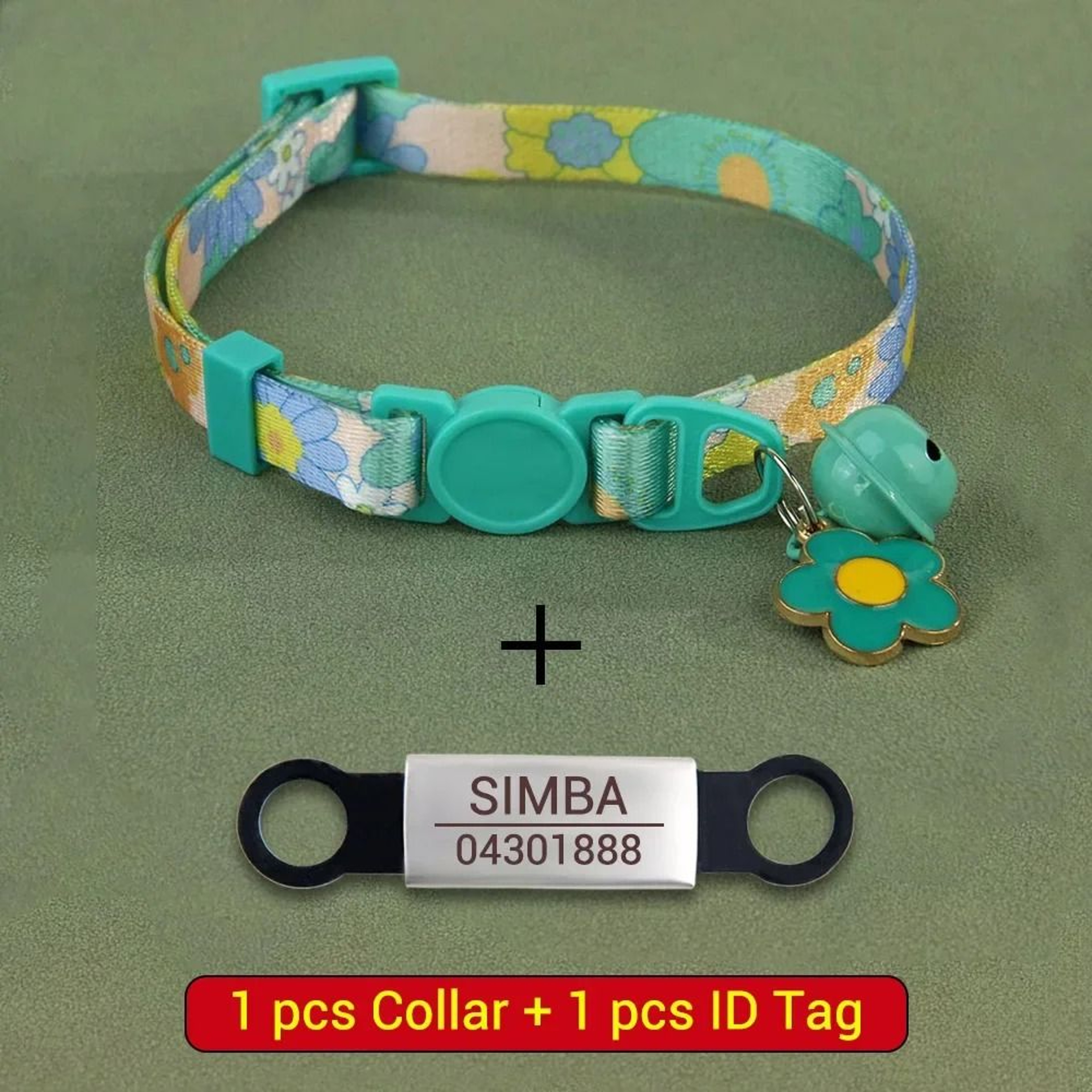Personalized Printed Cat Collar With Bell Engraved ID Nameplate And Safety Buckle 2