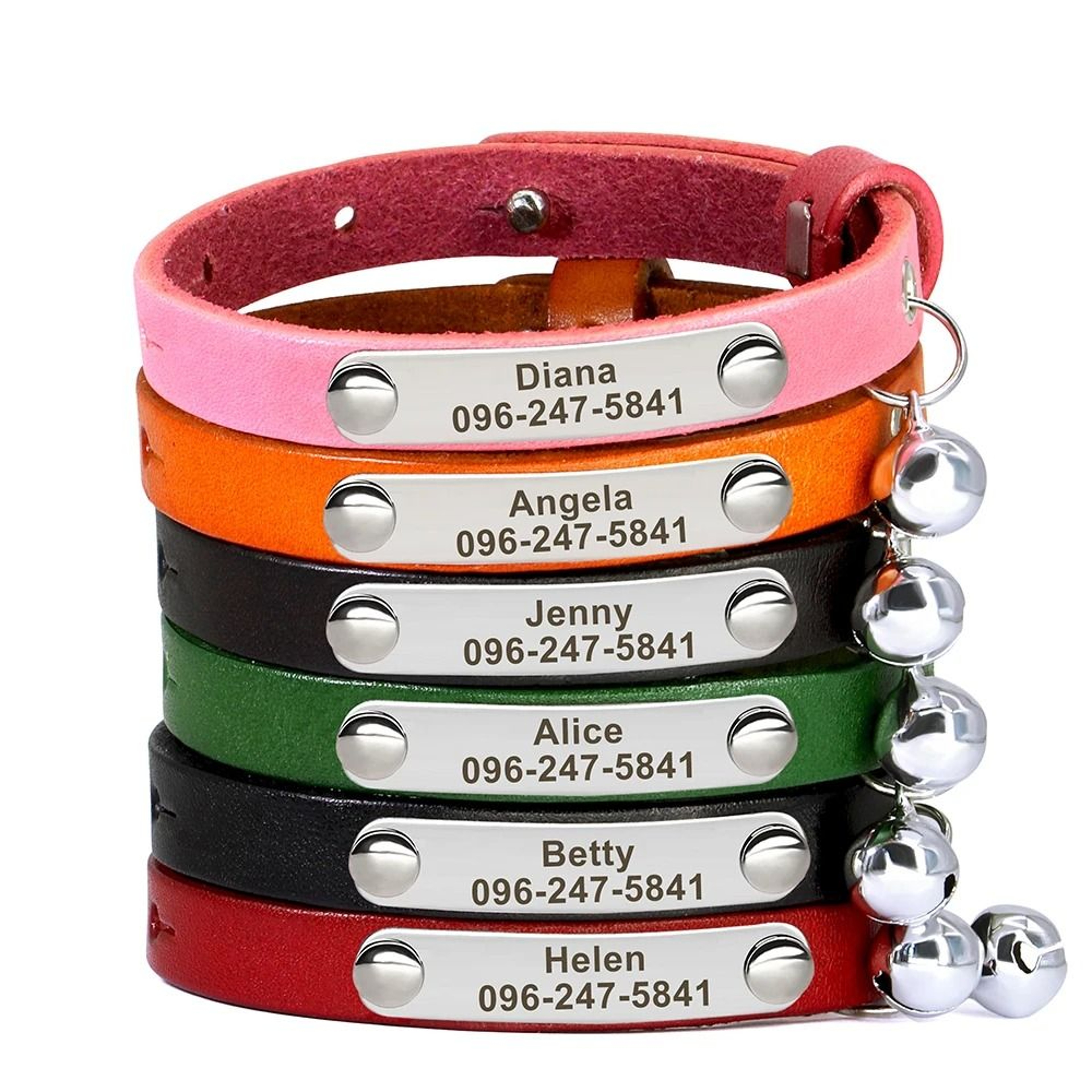 Personalized Leather Cat Collar With Bell Engraved Nameplate For Kittens And Small Pets 0
