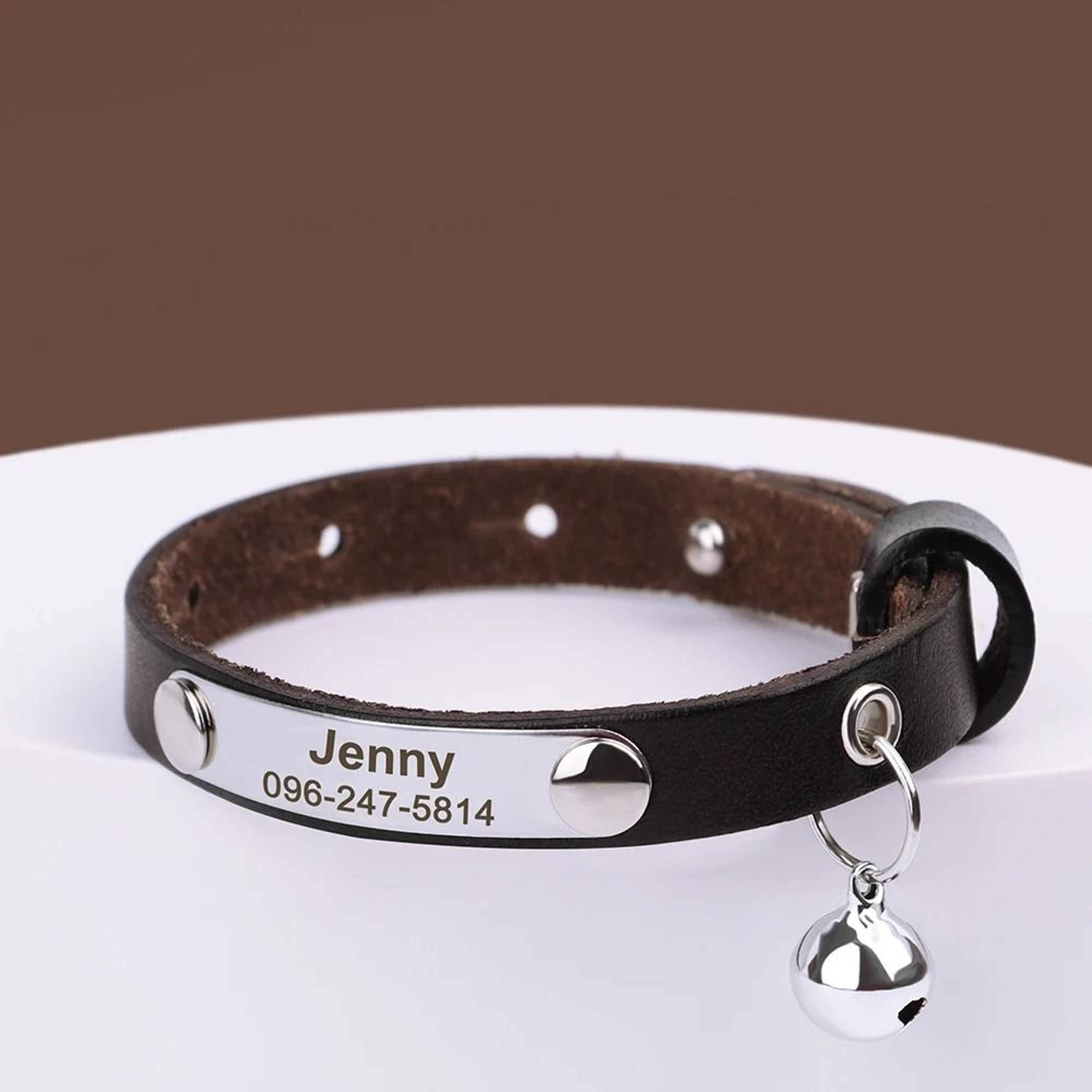 Personalized Leather Cat Collar With Bell Engraved Nameplate For Kittens And Small Pets 4