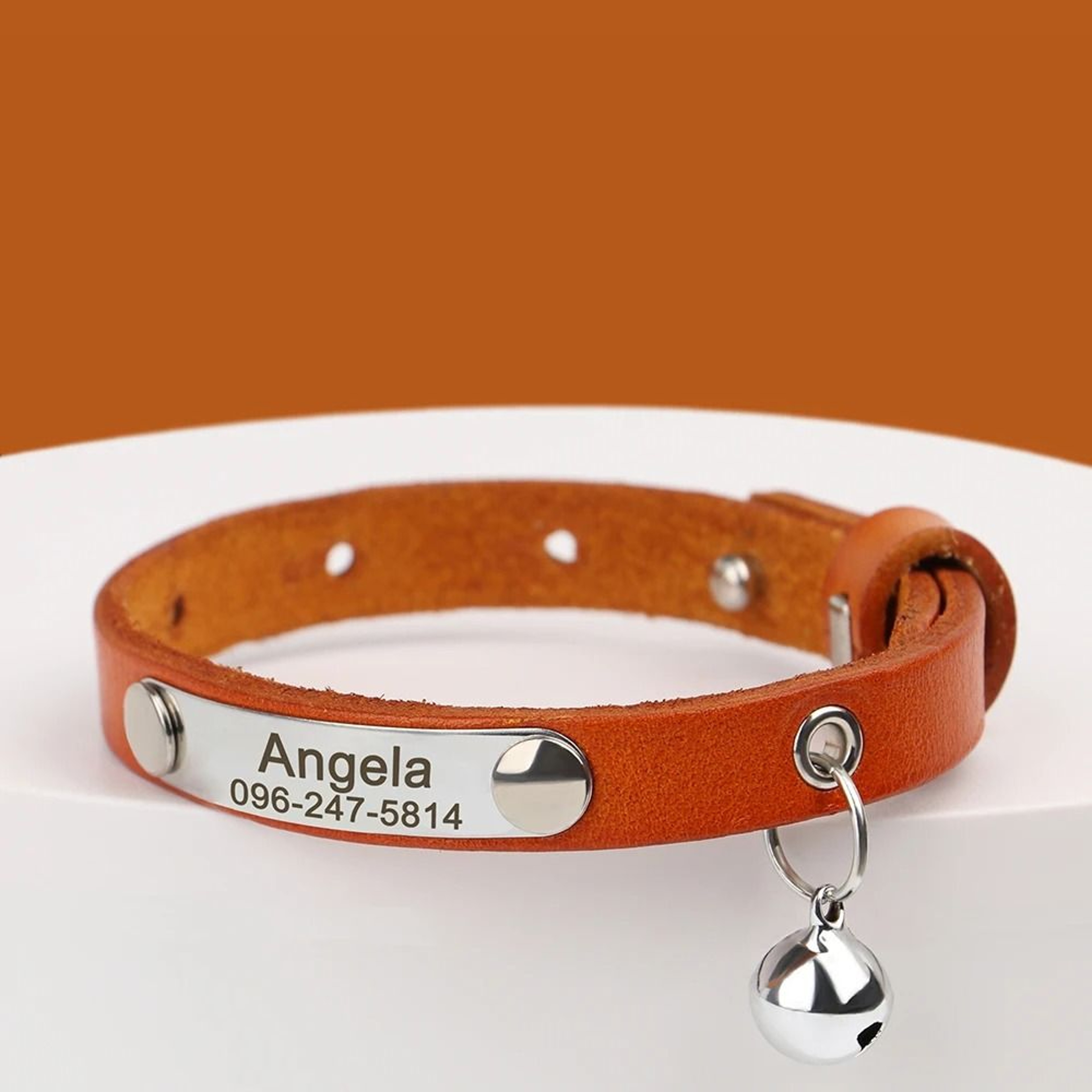 Personalized Leather Cat Collar With Bell Engraved Nameplate For Kittens And Small Pets 5