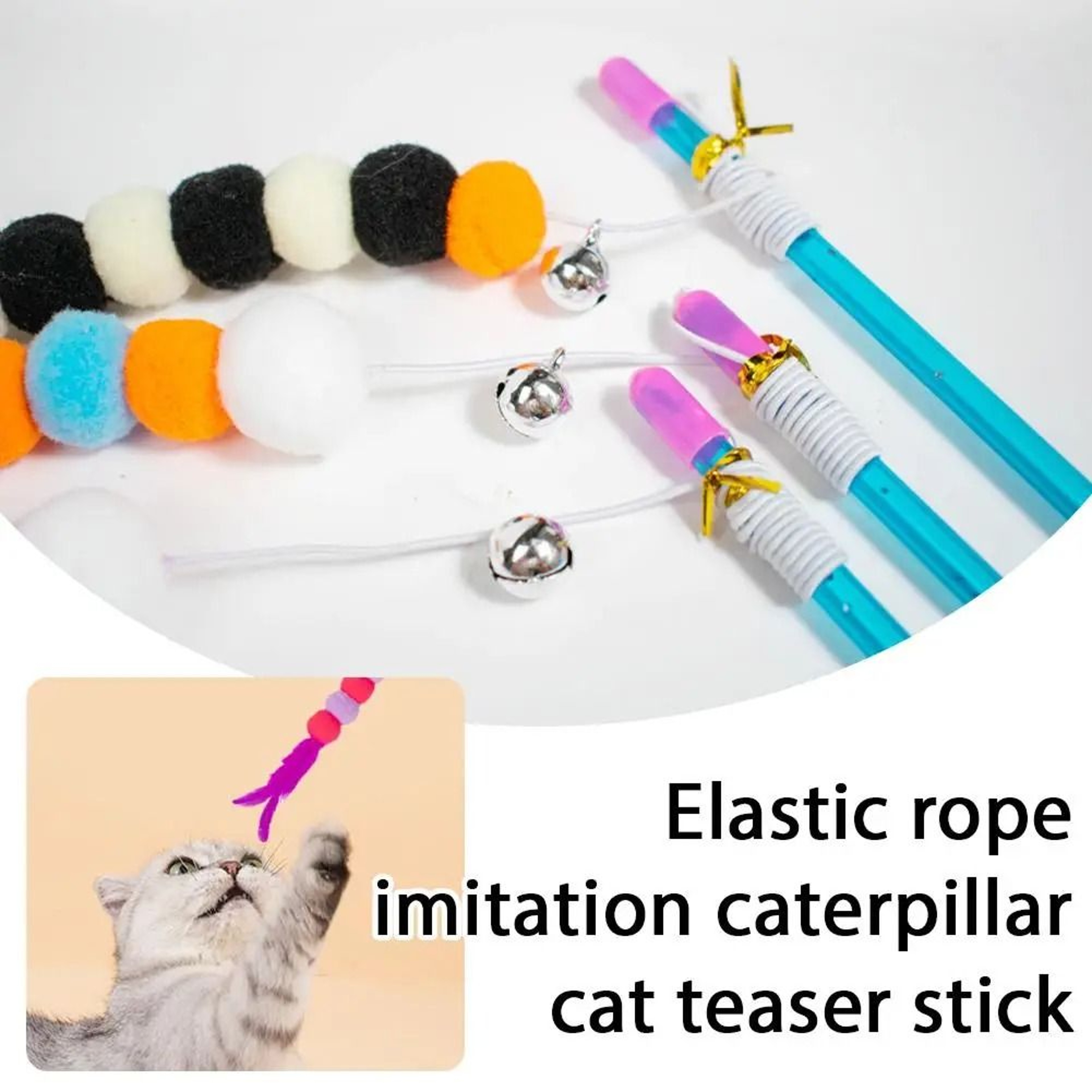 Elastic Caterpillar Cat Teaser Wand For Interactive Play 8