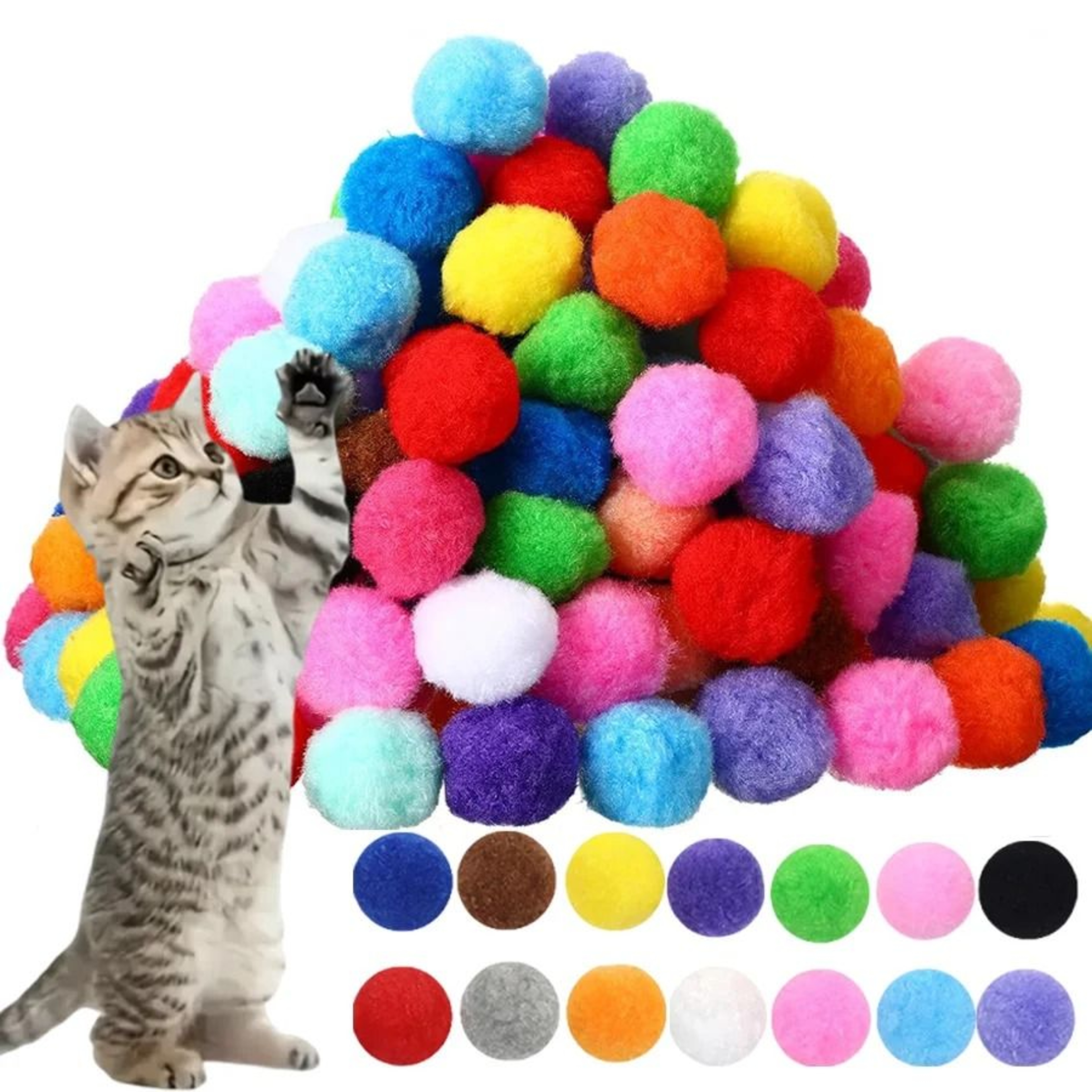 Colorful Plush Cat Toy Balls Bulk Pack For Interactive Training Chewing Chasing Indoor Play Fun 4