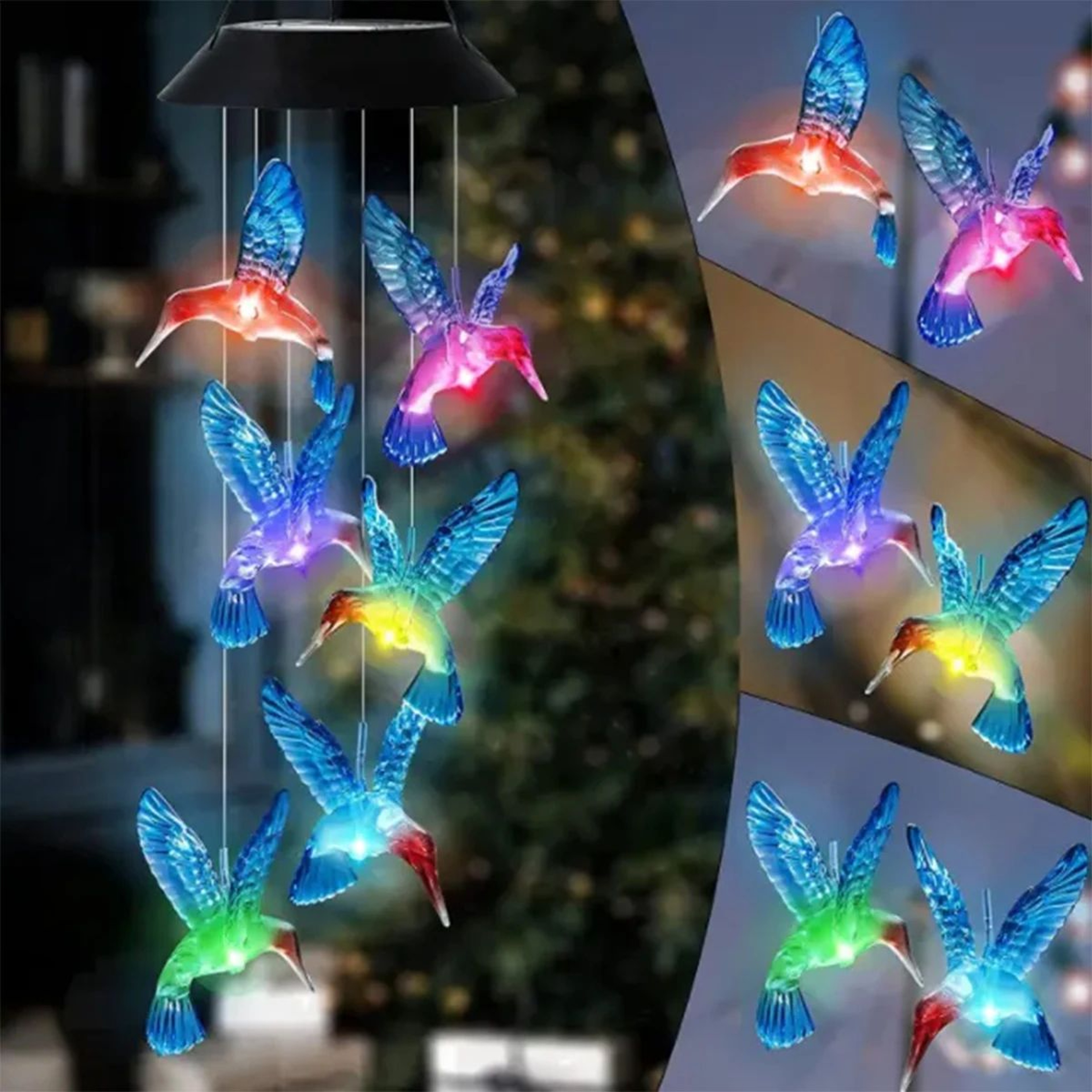 Waterproof Hummingbird Solar Wind Chime Light LED ColorChanging Lantern For Outdoors 2