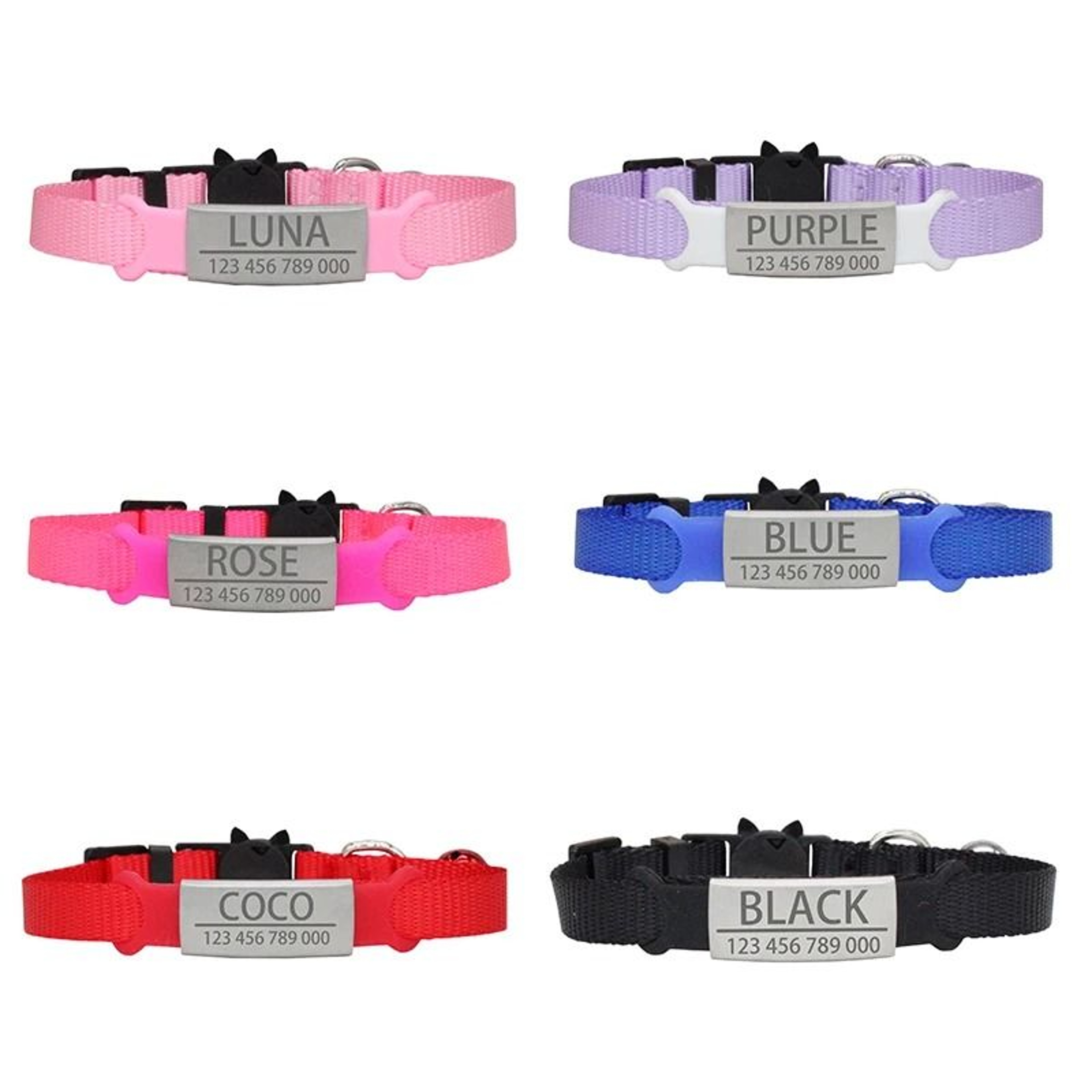 Personalized Breakaway Cat Collar Adjustable Nylon ID Necklace For Kittens Puppies Small Dogs 8