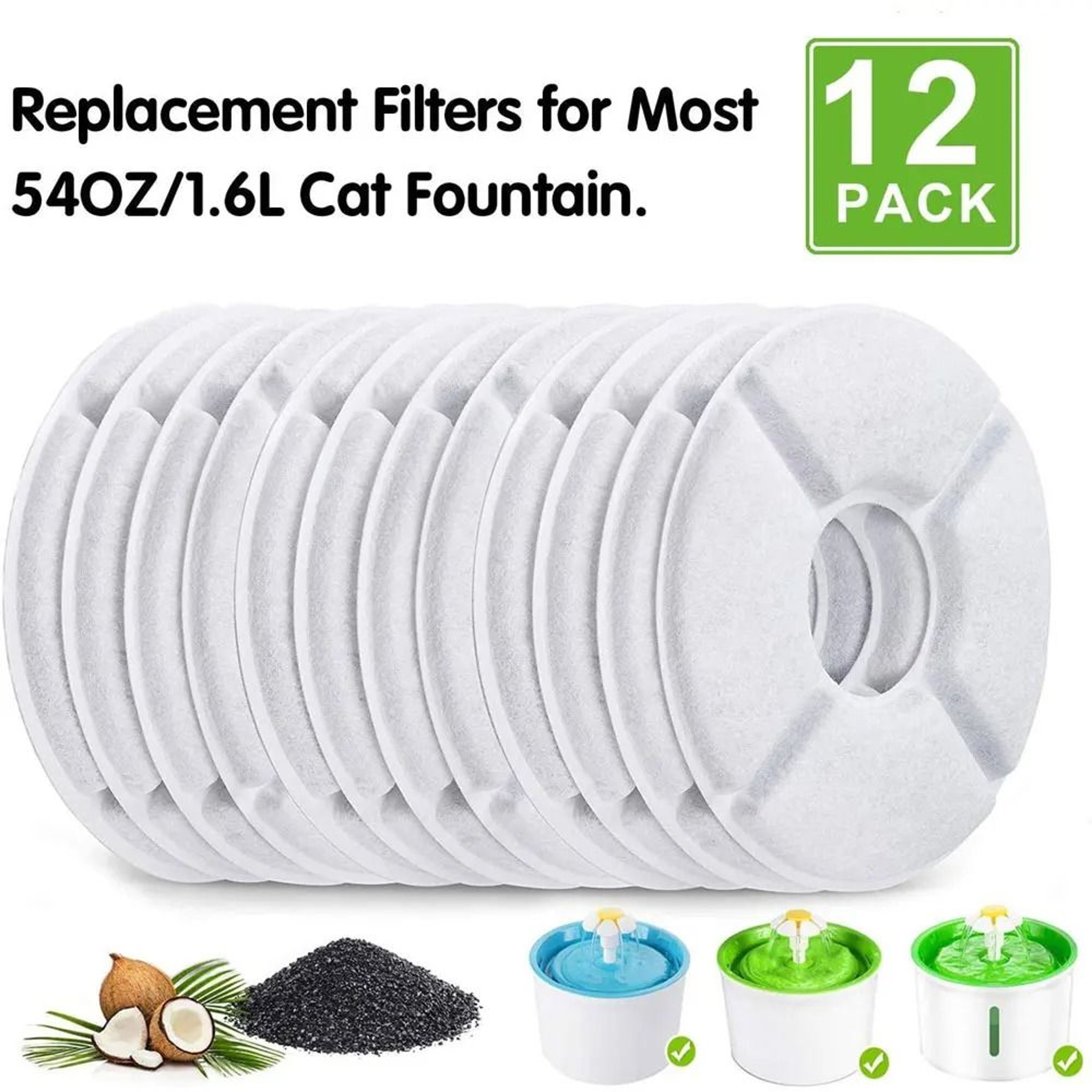 Twelve Piece Activated Carbon Cat Water Fountain Filter Set For 1 6L Pet Dispensers 0