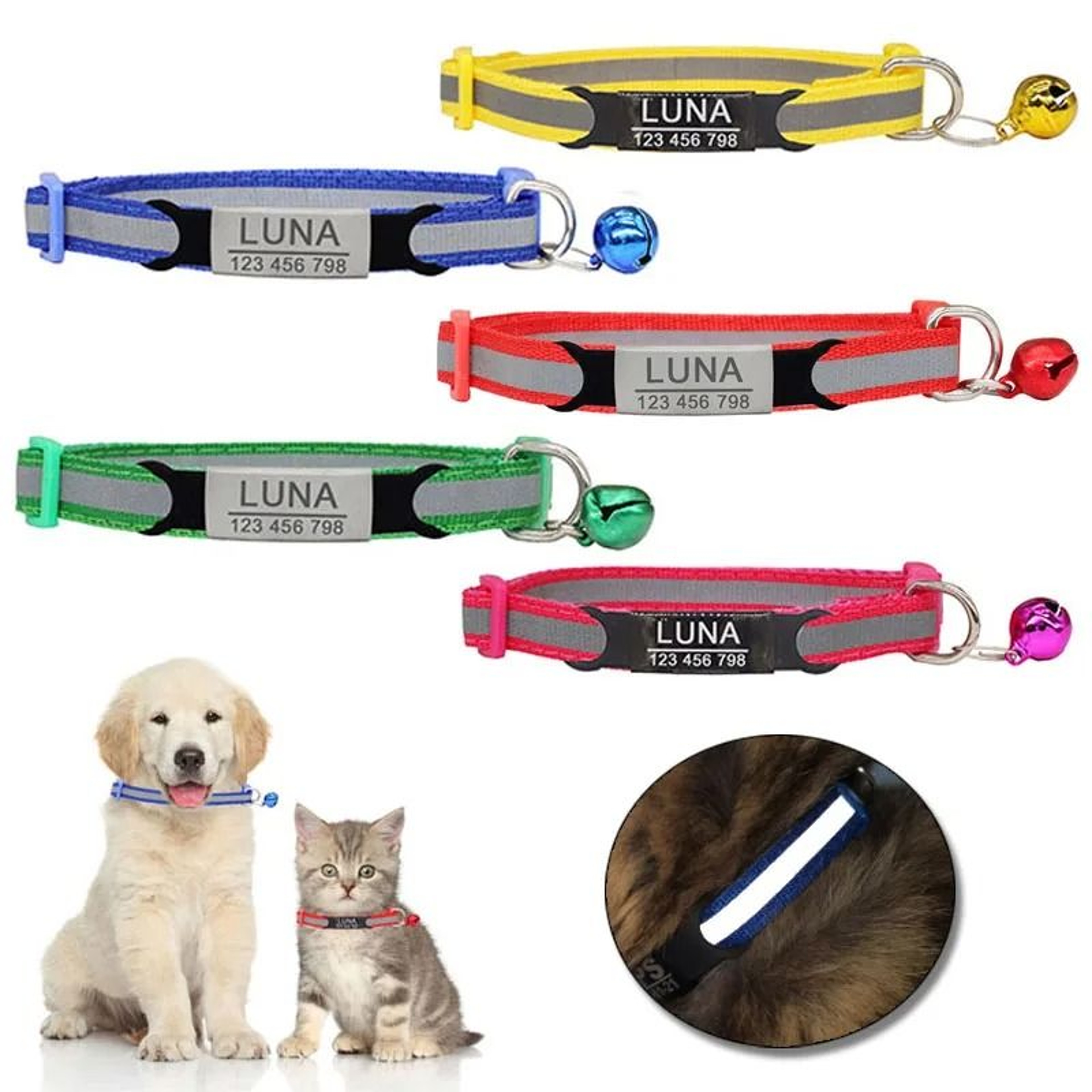 Reflective Personalized Nylon Pet Collar With Engraved ID For Cats Puppies And Small Dogs 16