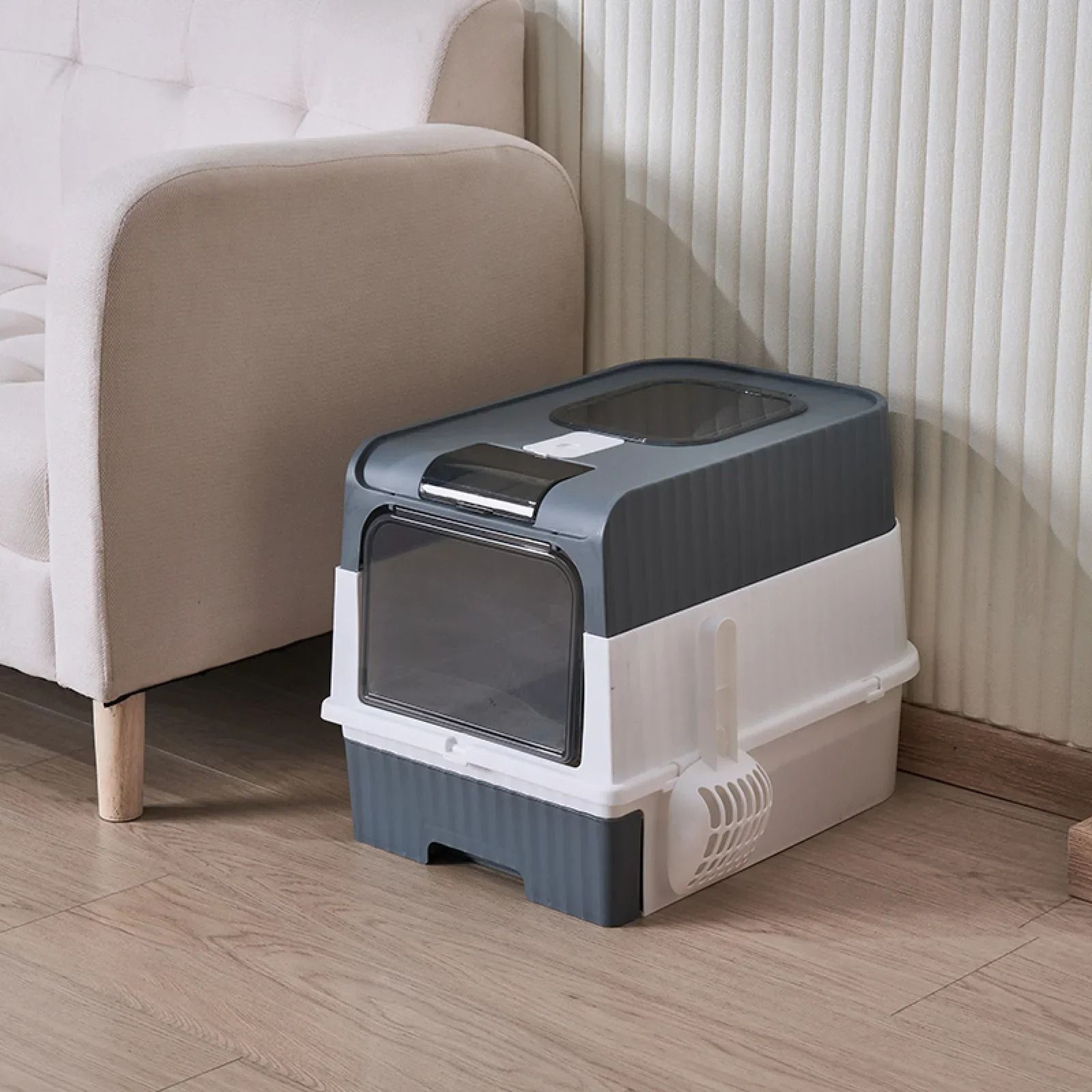 Portable Collapsible Cat Litter Box With Splash Guard Lid And Scoop For Easy Cleaning 1