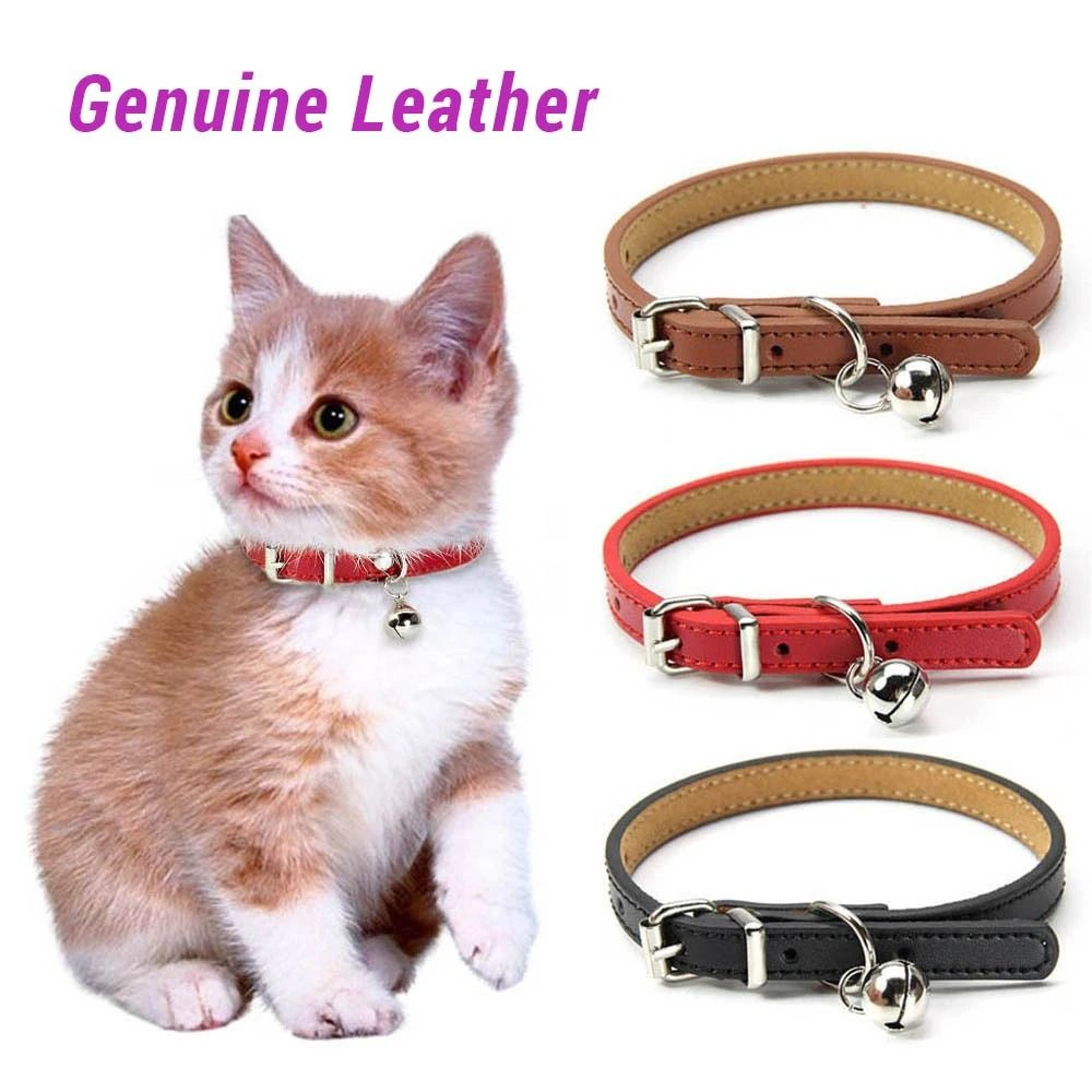 Soft Leather Cat Collar With Bell Adjustable Neck Strap For Kittens And Puppies 0