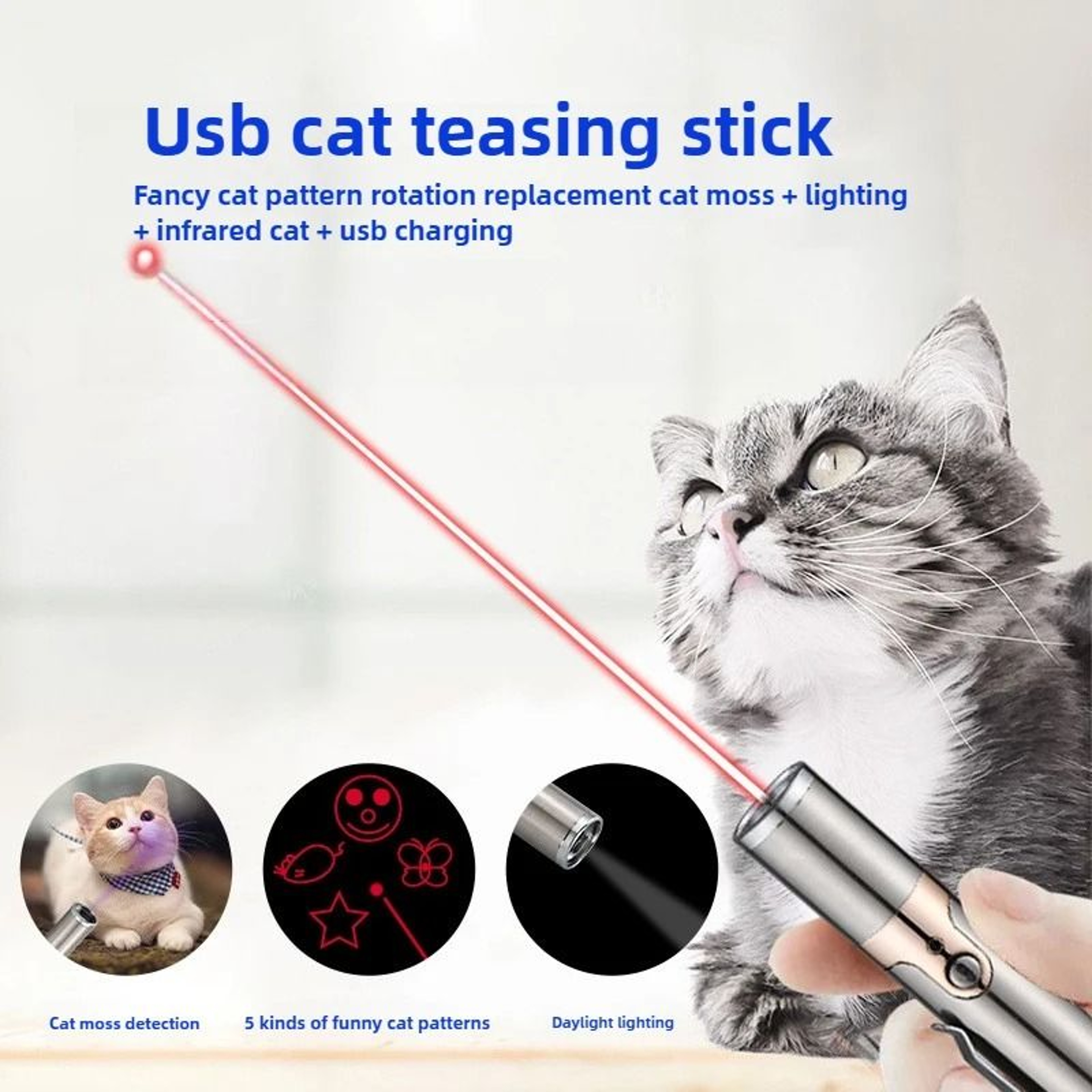 USB Rechargeable Laser Cat Toy Interactive Projection Stick For Indoor Pet Activity 7