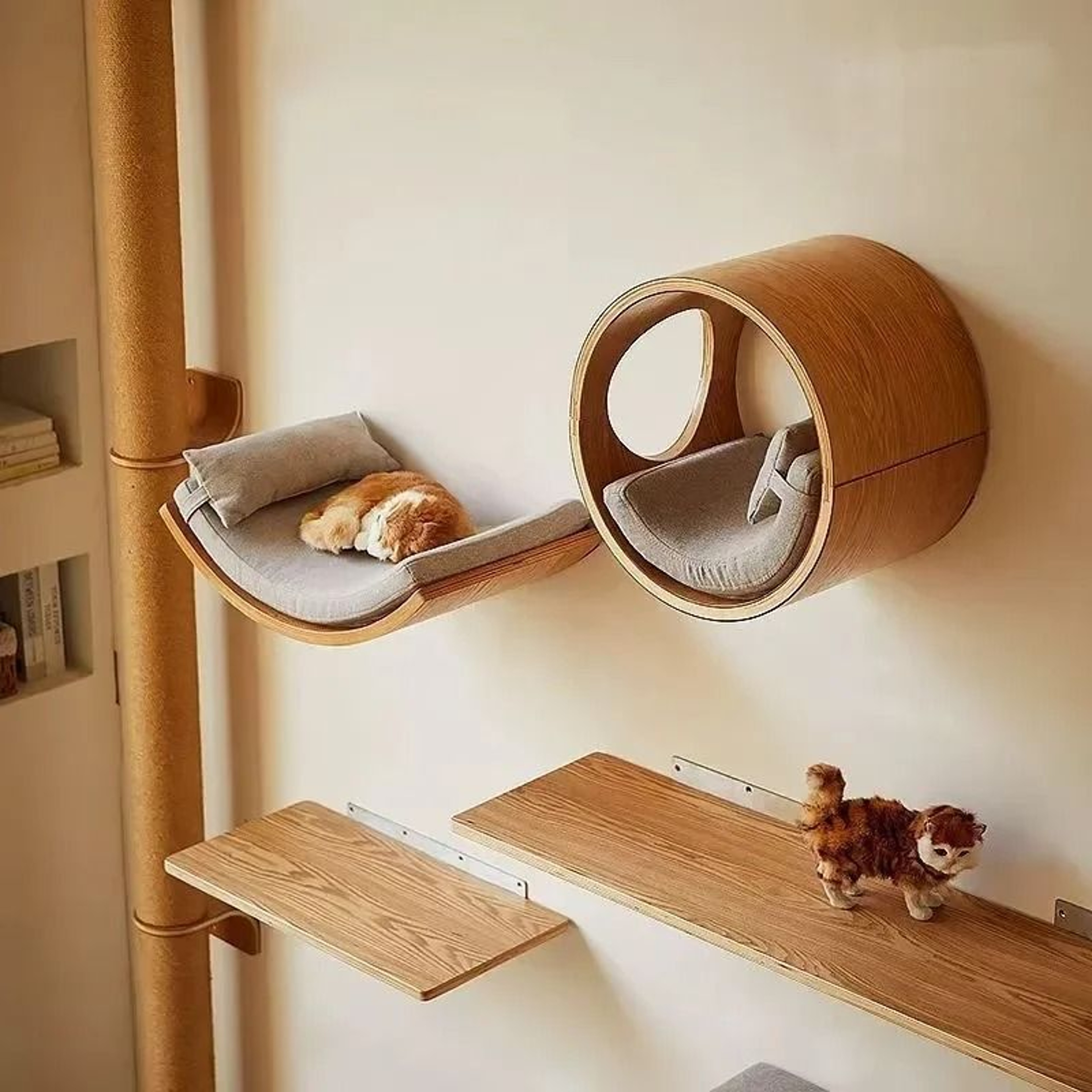 Wall Mounted Cat Climbing Shelves With Sisal Scratching Post And Hammock 17