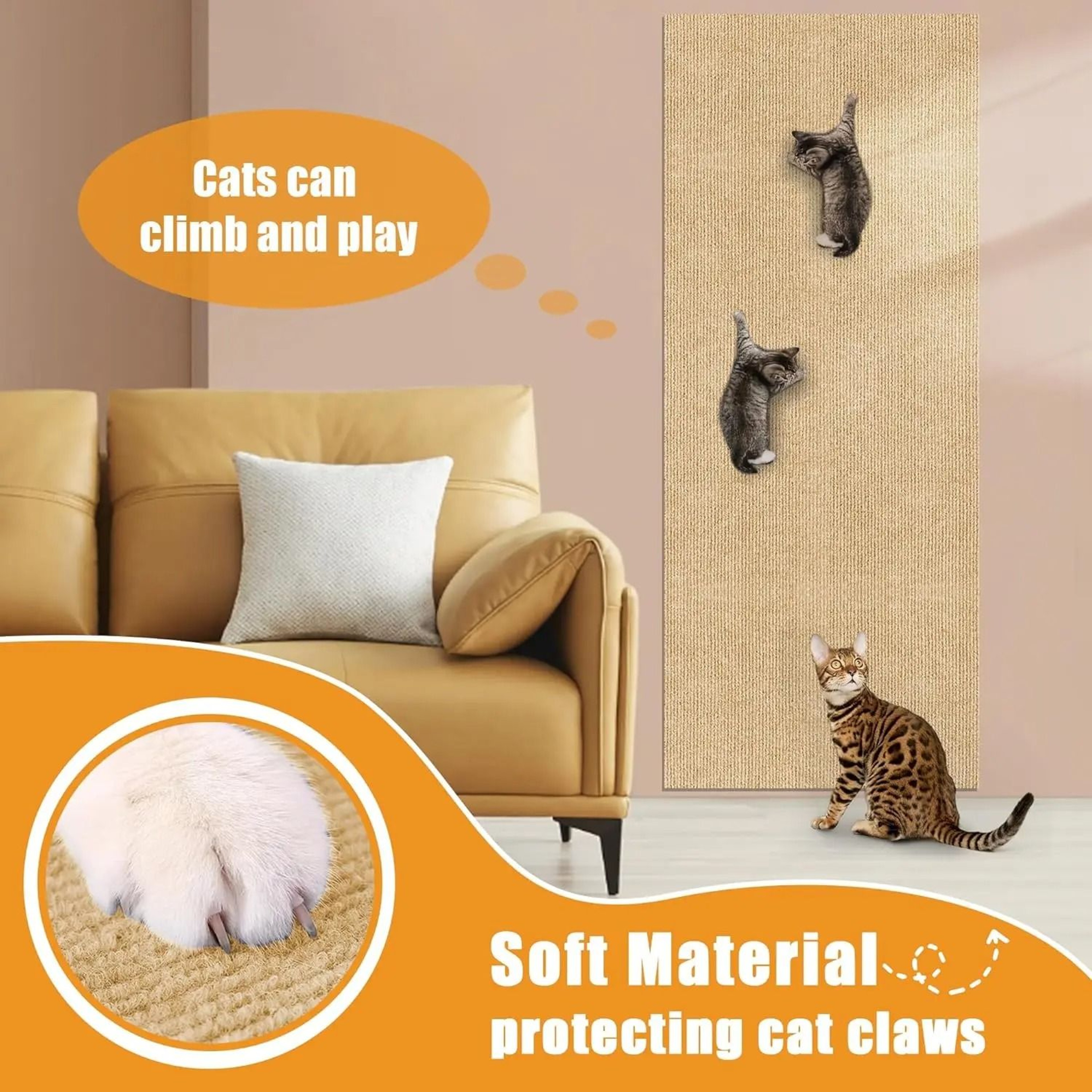 Self Adhesive Cat Scratching Mat Trimmable Carpet Protector For Furniture Walls And Climbing Posts 11