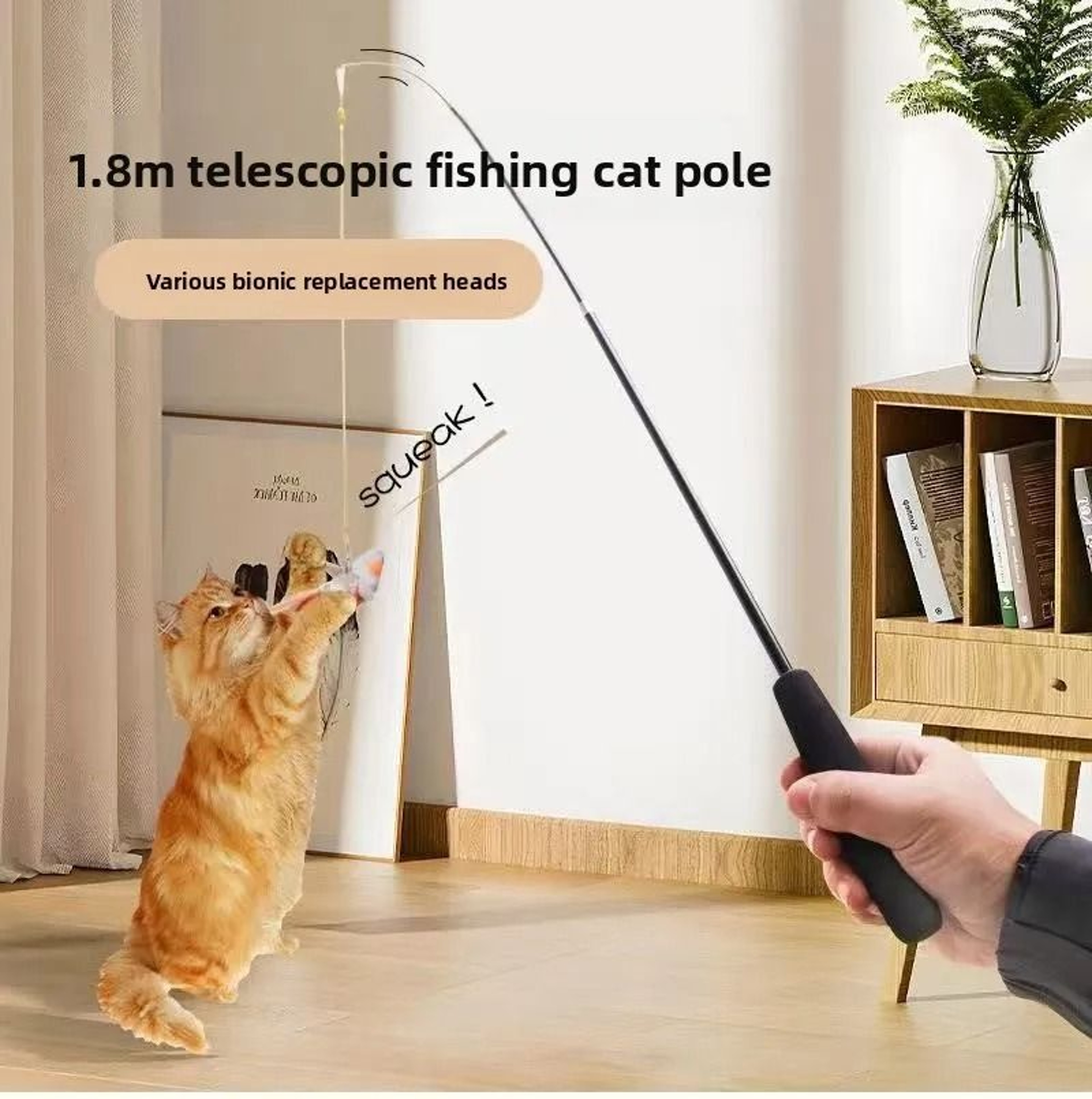 Extendable Cat Teaser Rod Retractable Feather Wand With Bells For Active Indoor Play 7