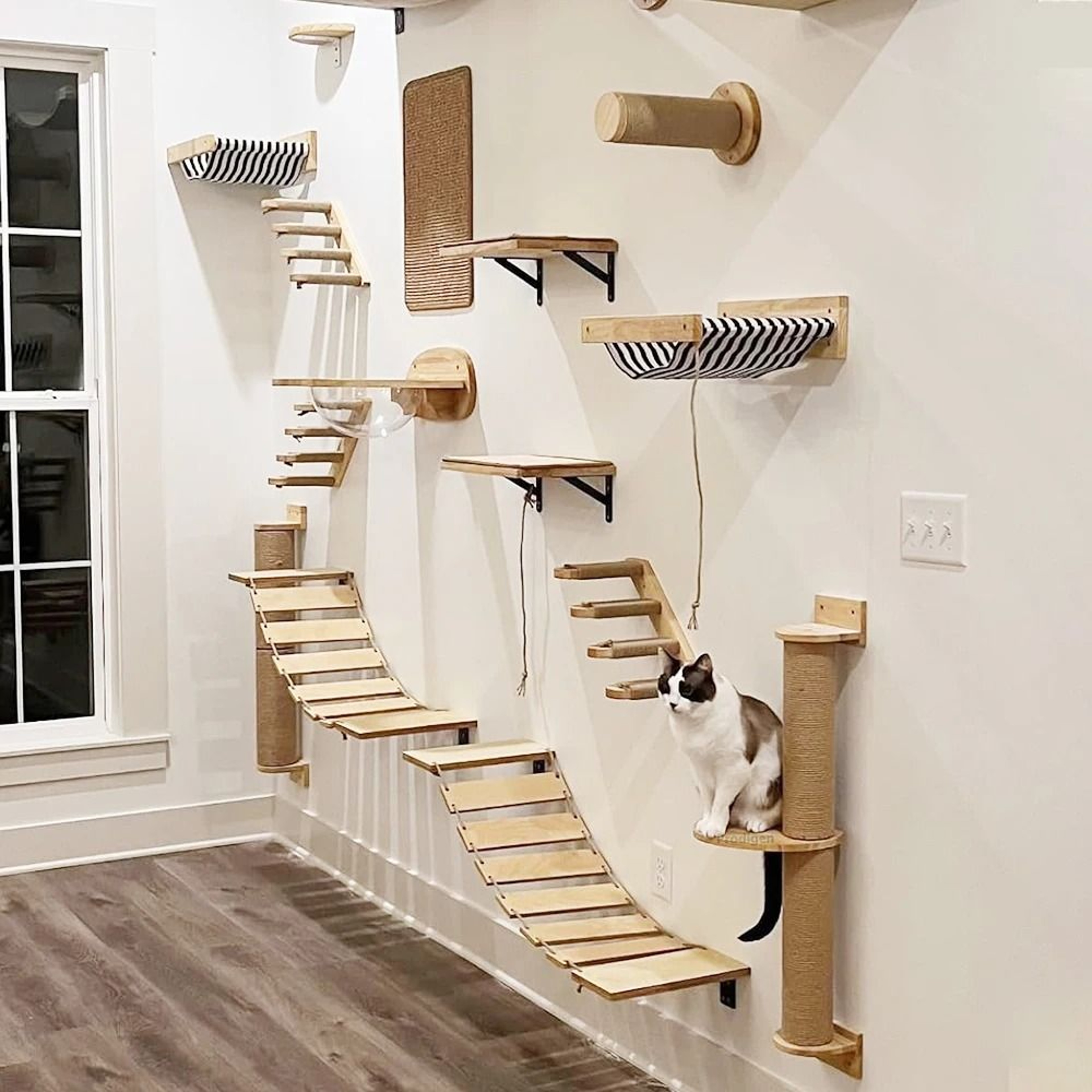 Wall Mounted Cat Climbing Shelf With Scratching Post Steps Bed And Hiding House 15
