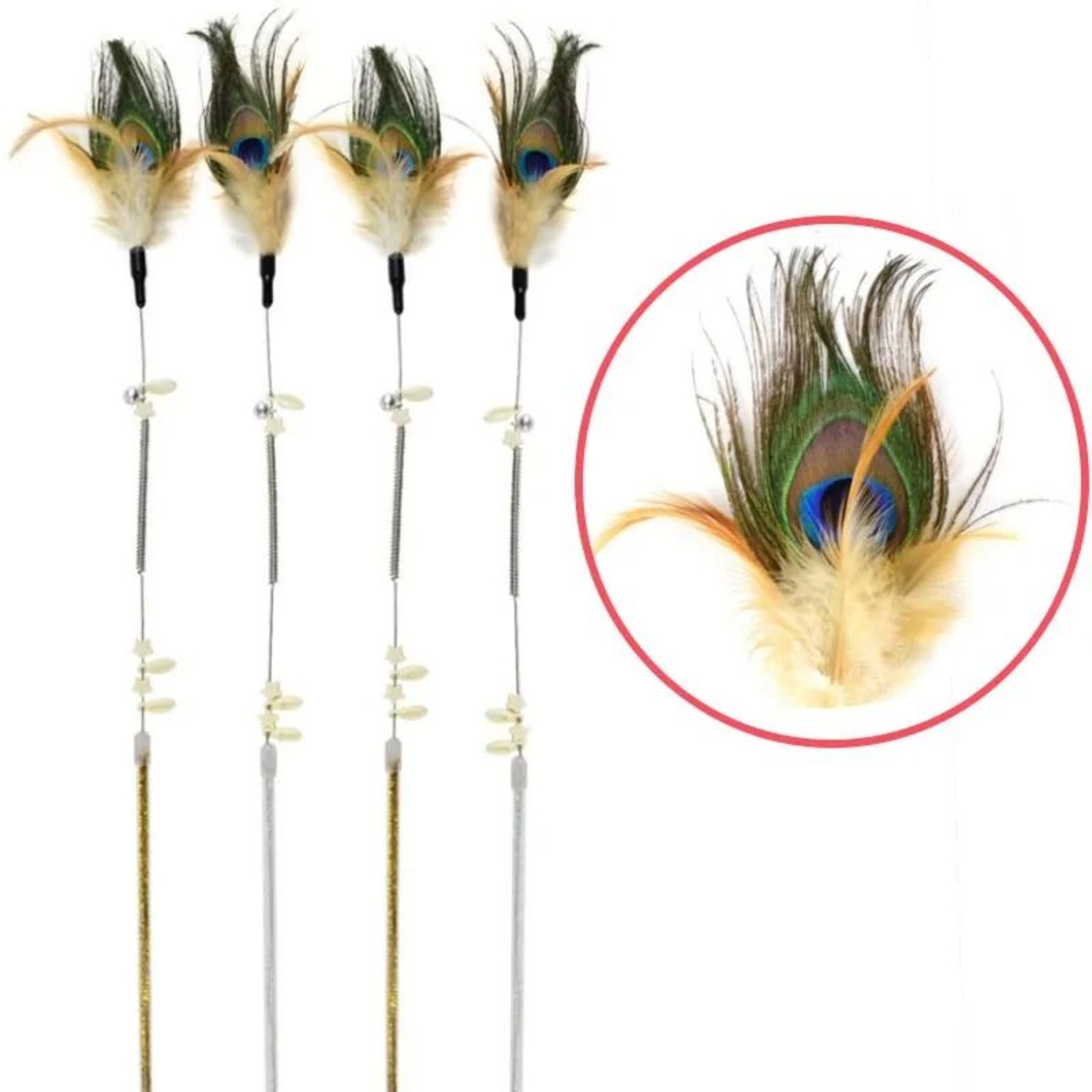 Peacock Feather Cat Teaser Wand Interactive Spring Toy For Cats And Kittens 0