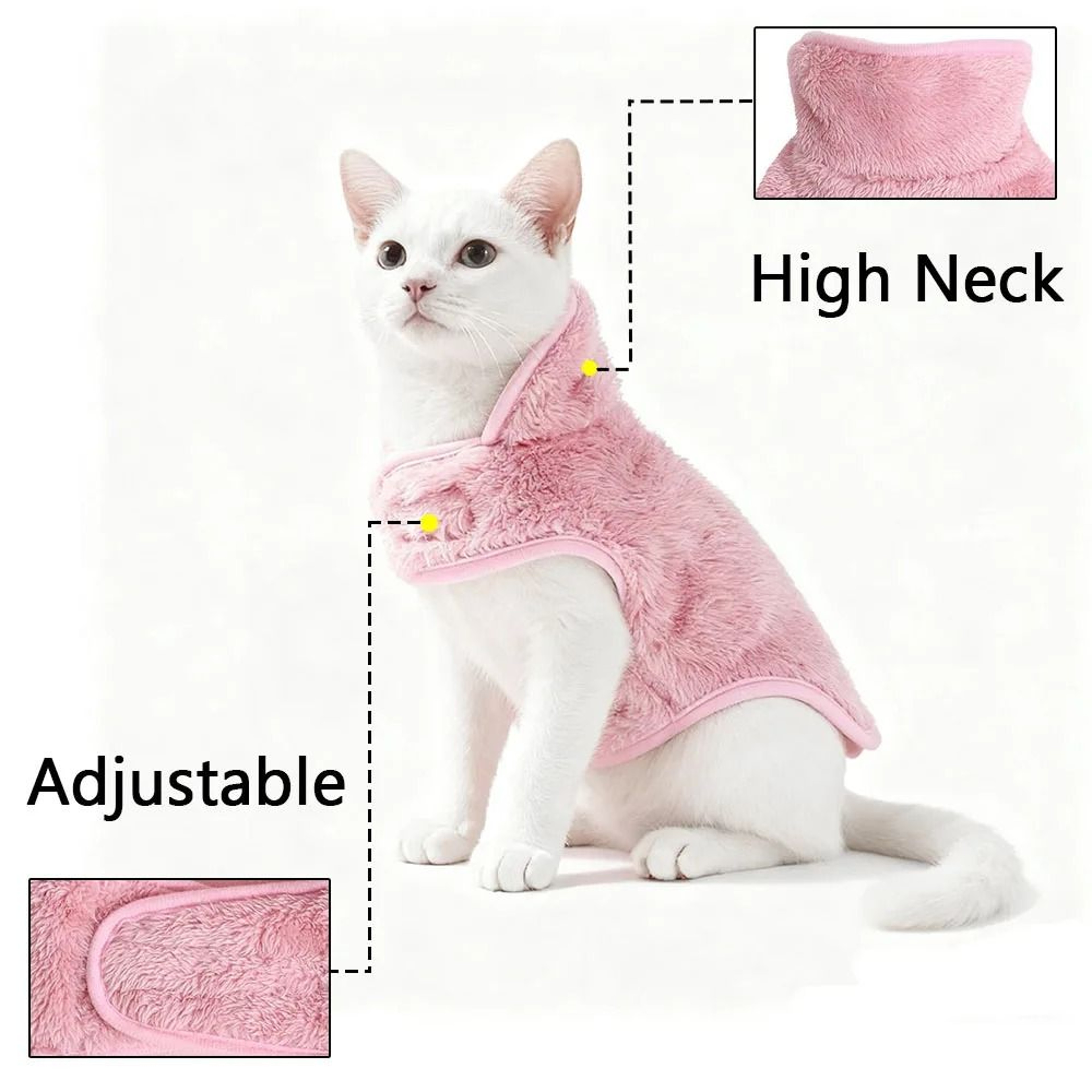 Reversible Fleece Cat Jacket Adjustable High Neck Winter Coat For Sphynx Kittens 6