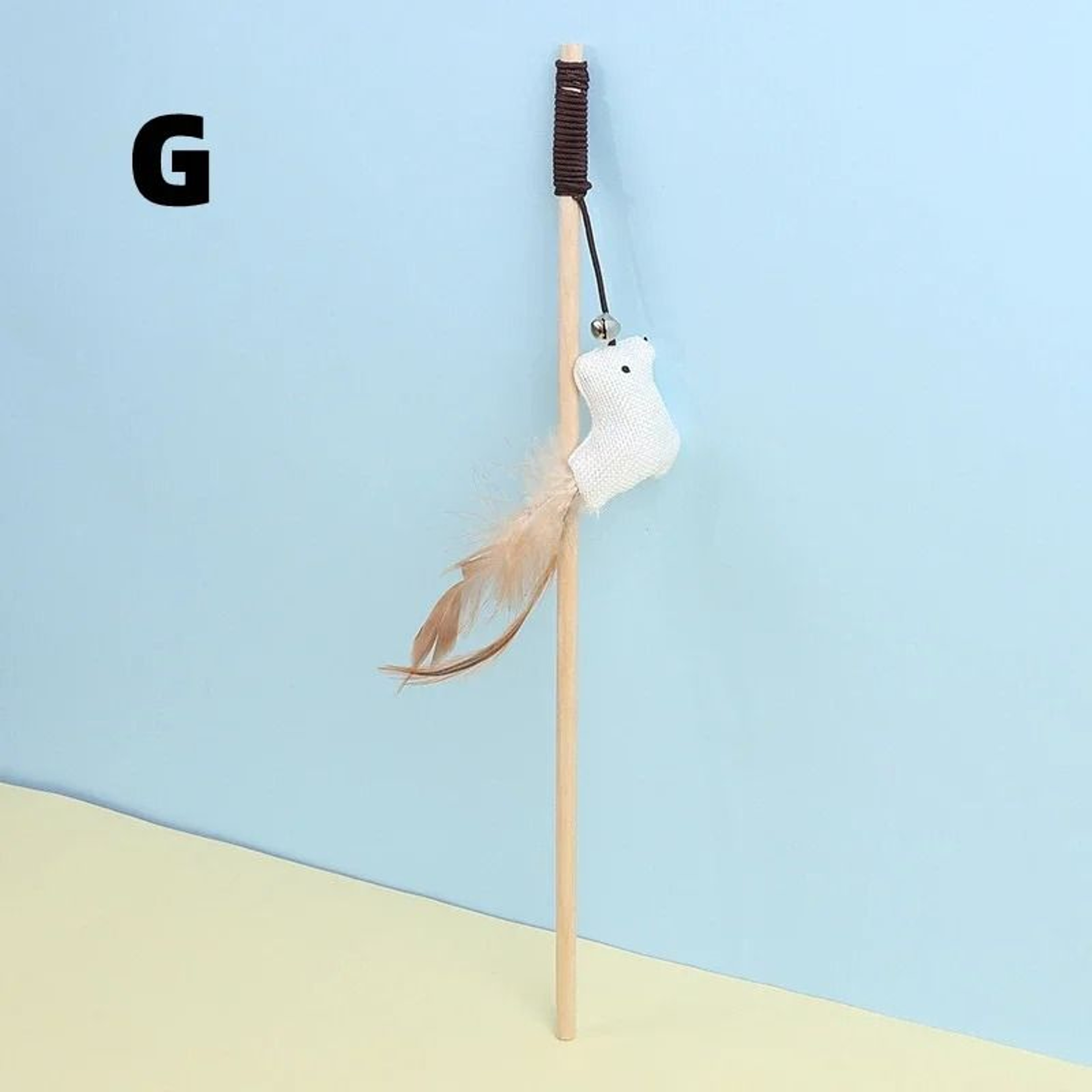 Wooden Cat Teaser Wand With Mouse Feather And Bell 7
