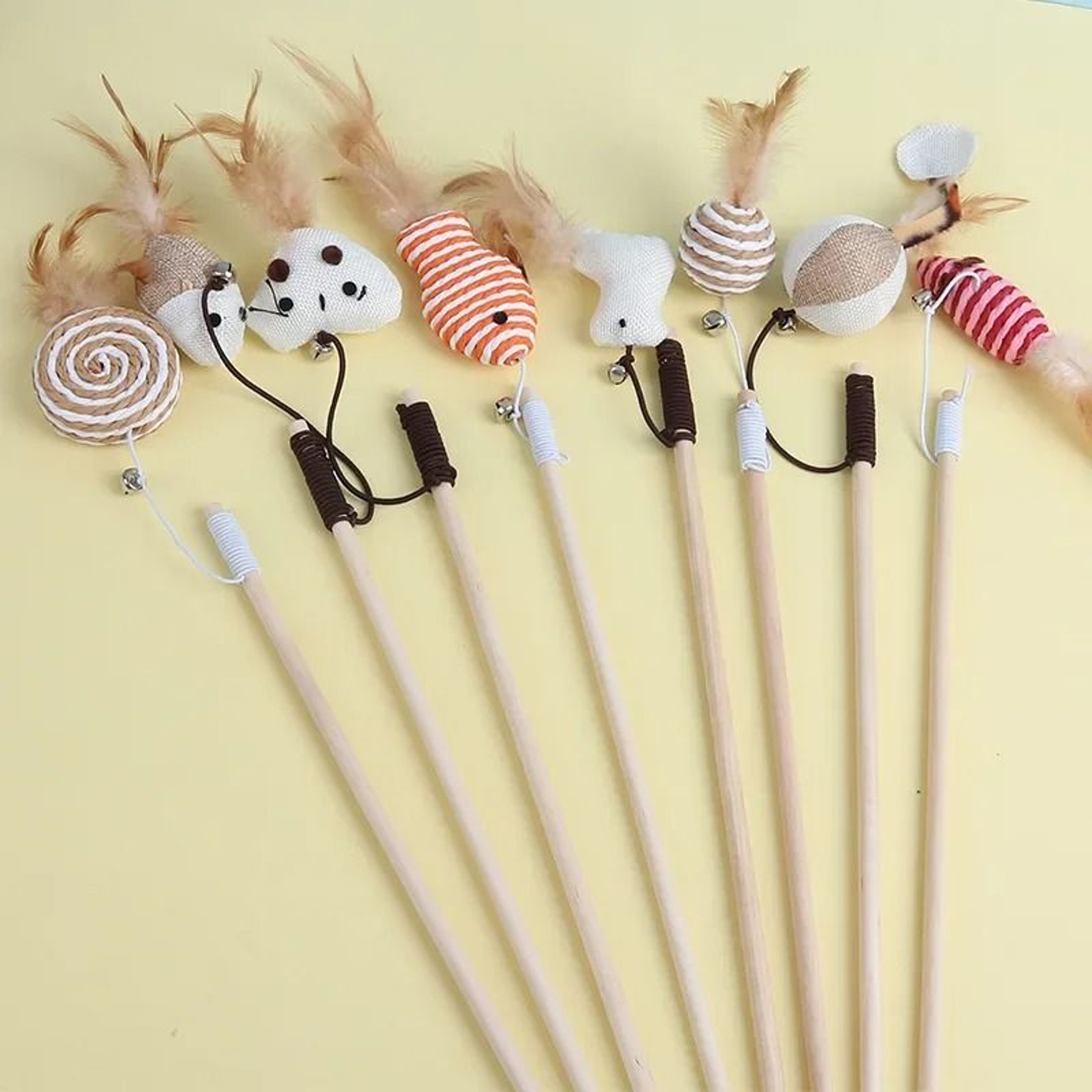 Wooden Cat Teaser Wand With Mouse Feather And Bell 13