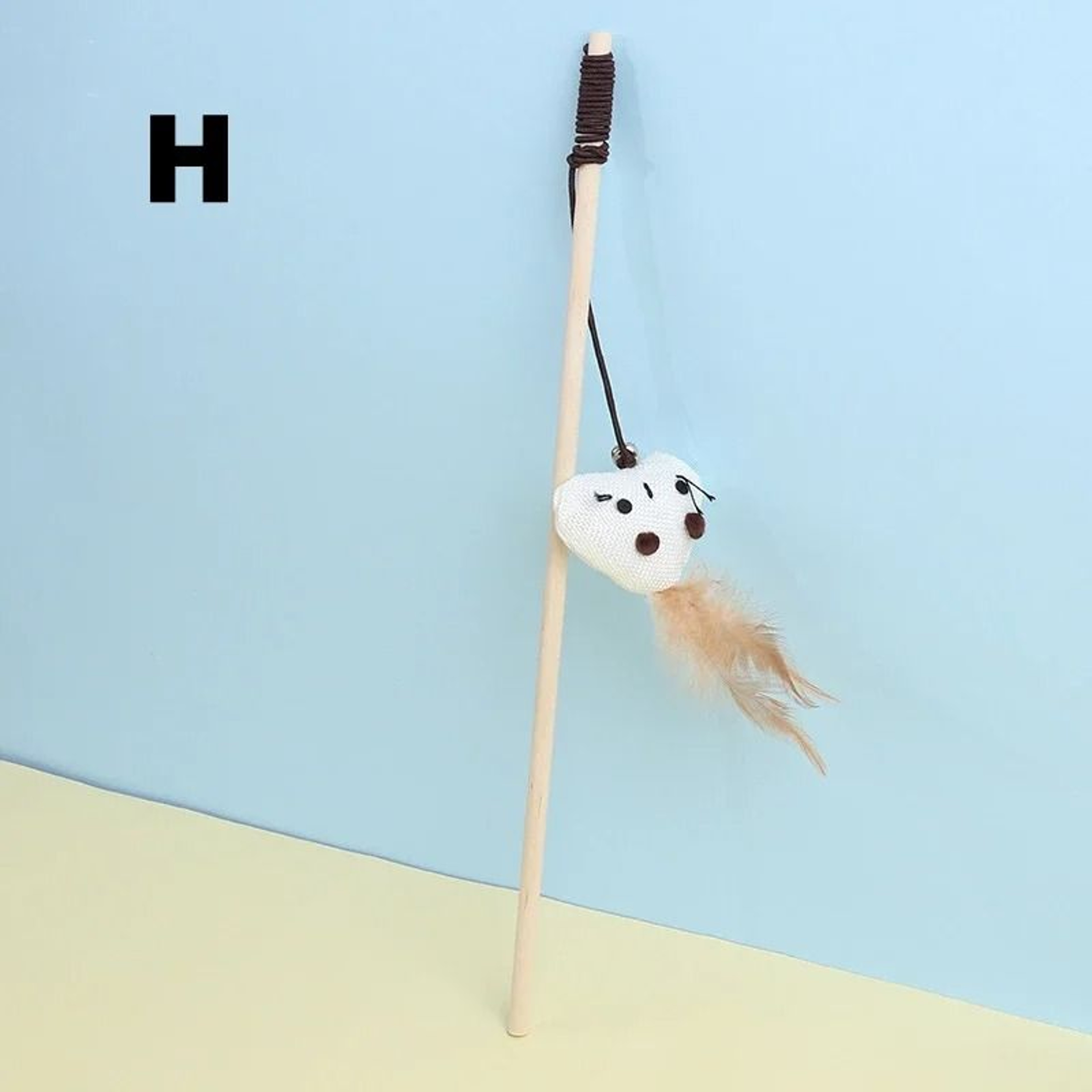 Wooden Cat Teaser Wand With Mouse Feather And Bell 8