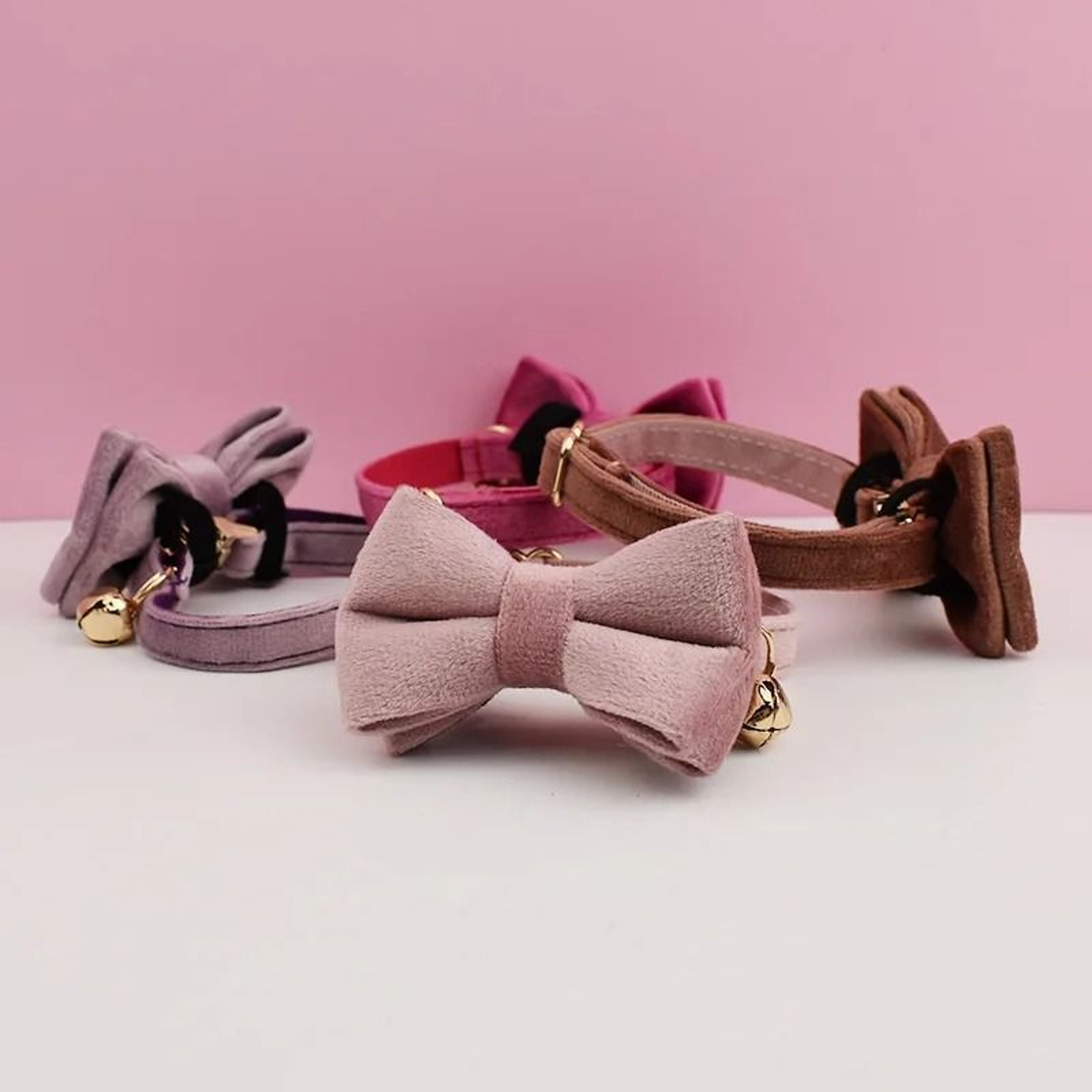 Personalized Velvet Cat Collar With Name Plate Bell And Bow Tie 14