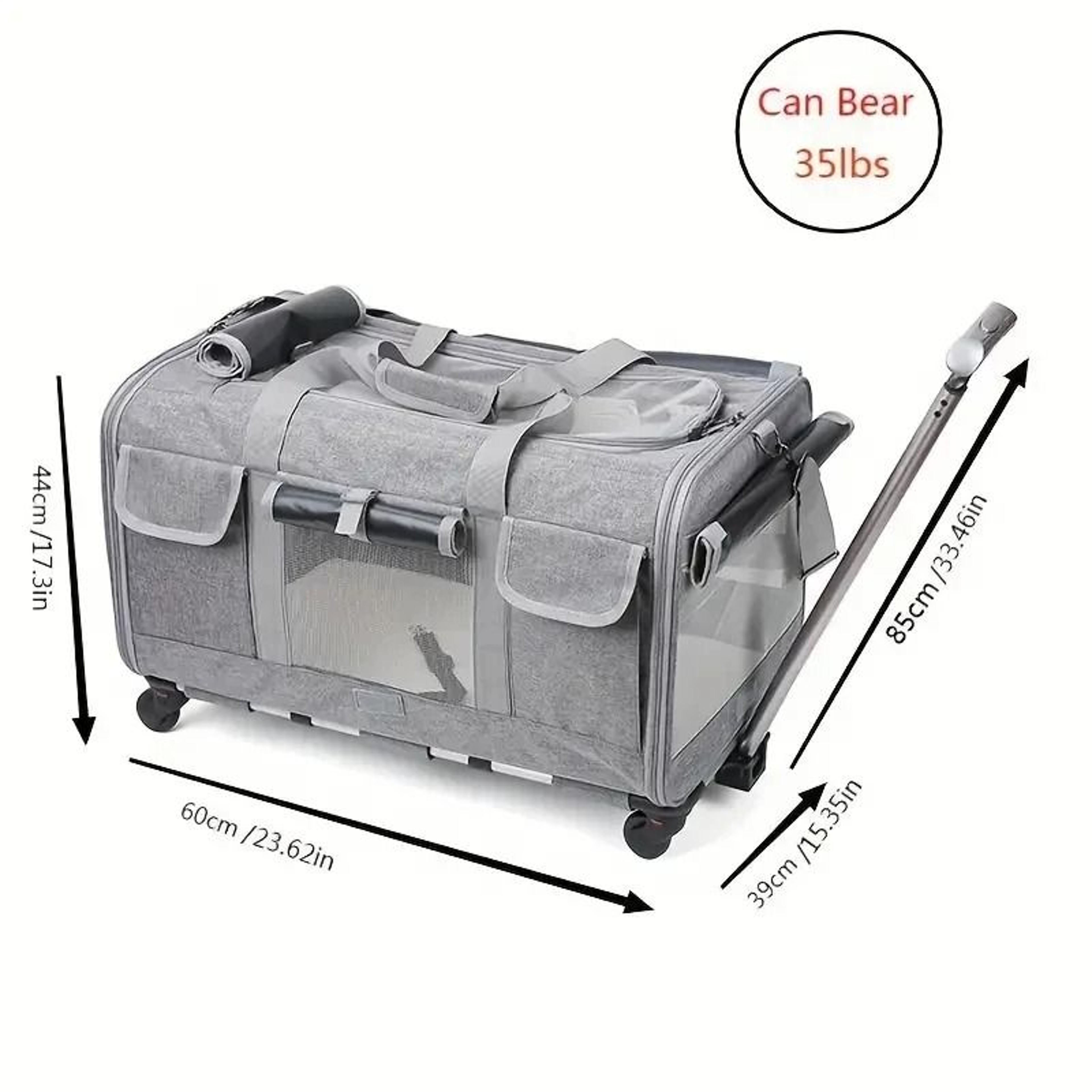 Extra Large Rolling Pet Carrier Bag With Detachable Trolley 5