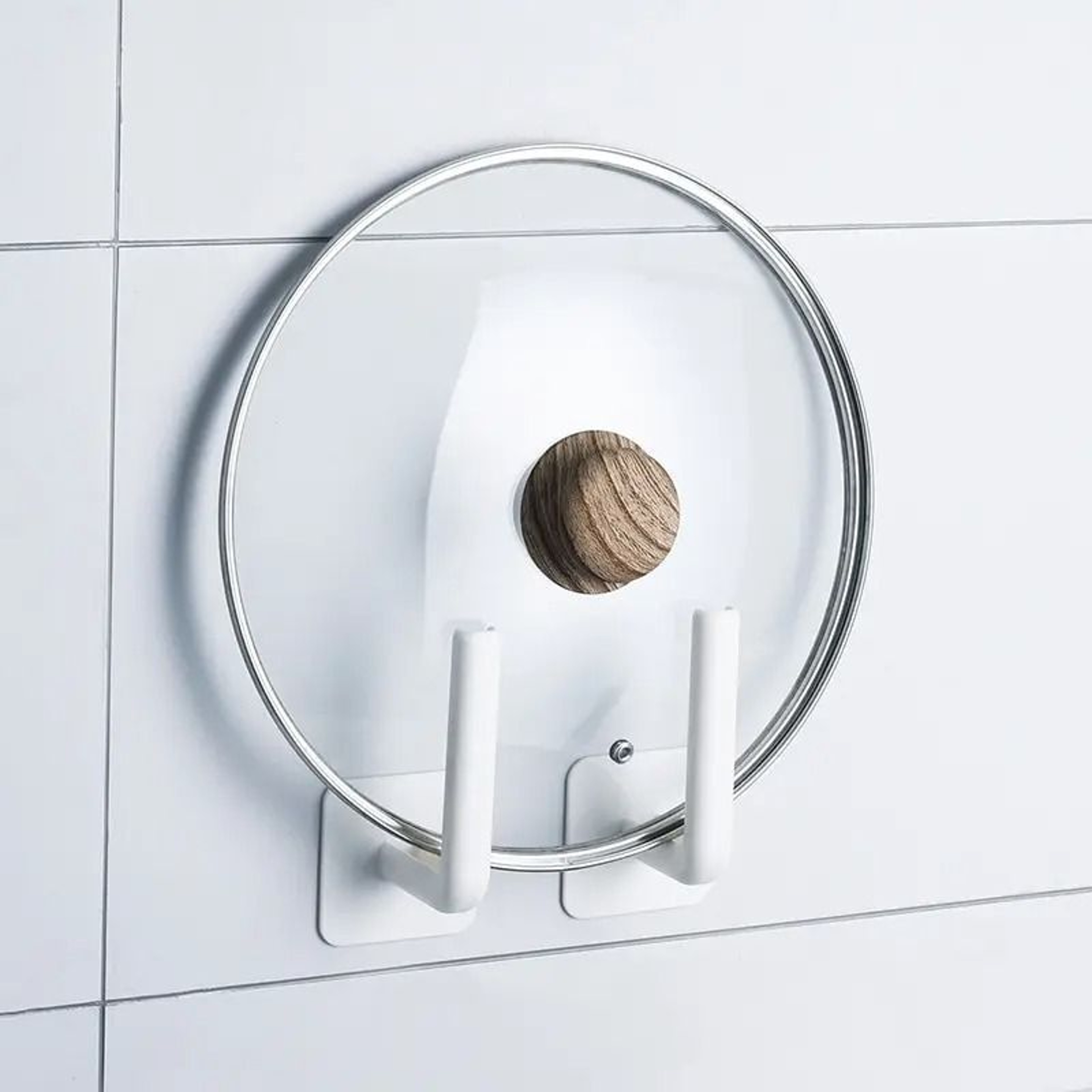 Two Piece Hole Free Kitchen Hook Storage Rack For Cups And Pot Lids 2