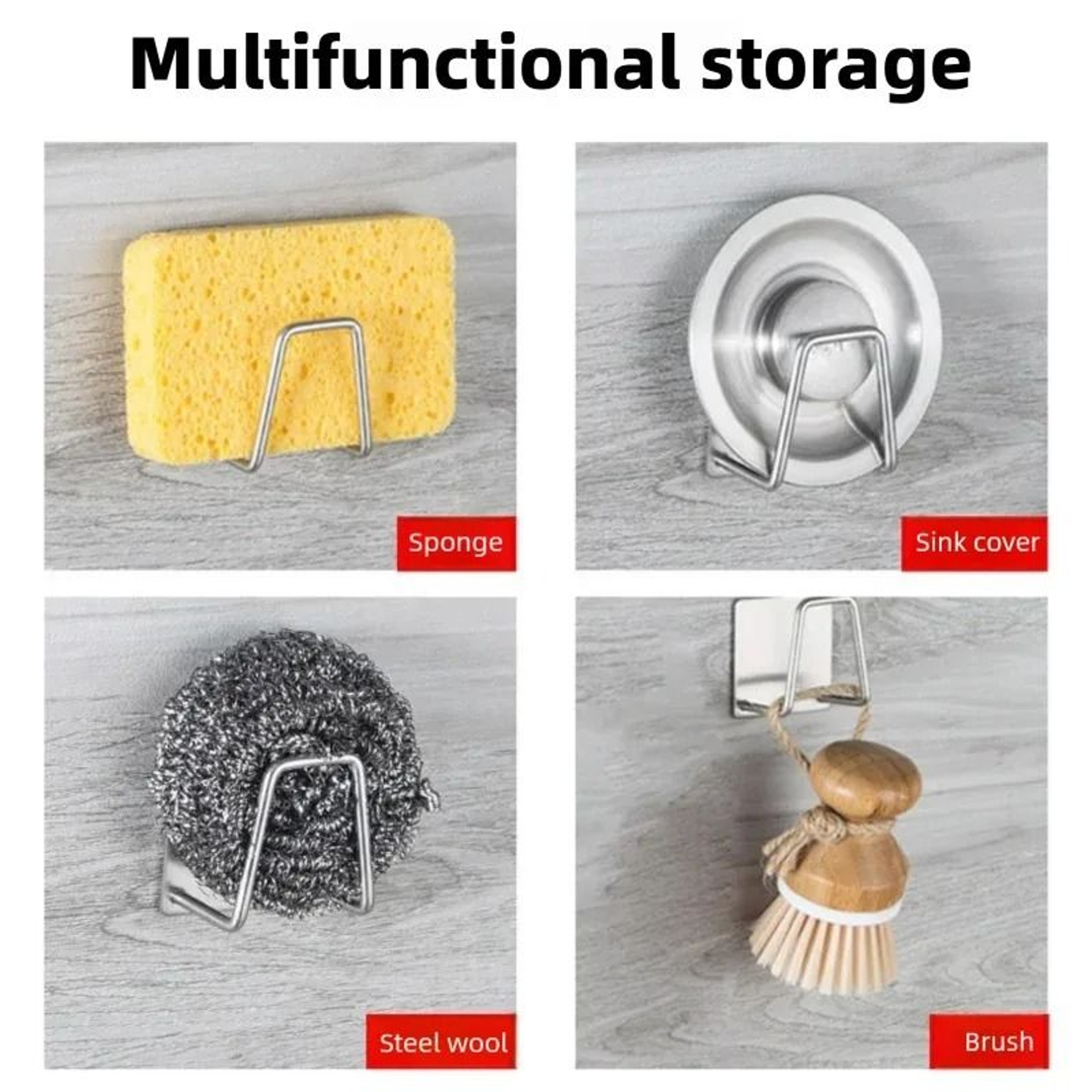 Self Adhesive Stainless Steel Sponge Rack For Kitchen Sink And Bathroom Storage 5