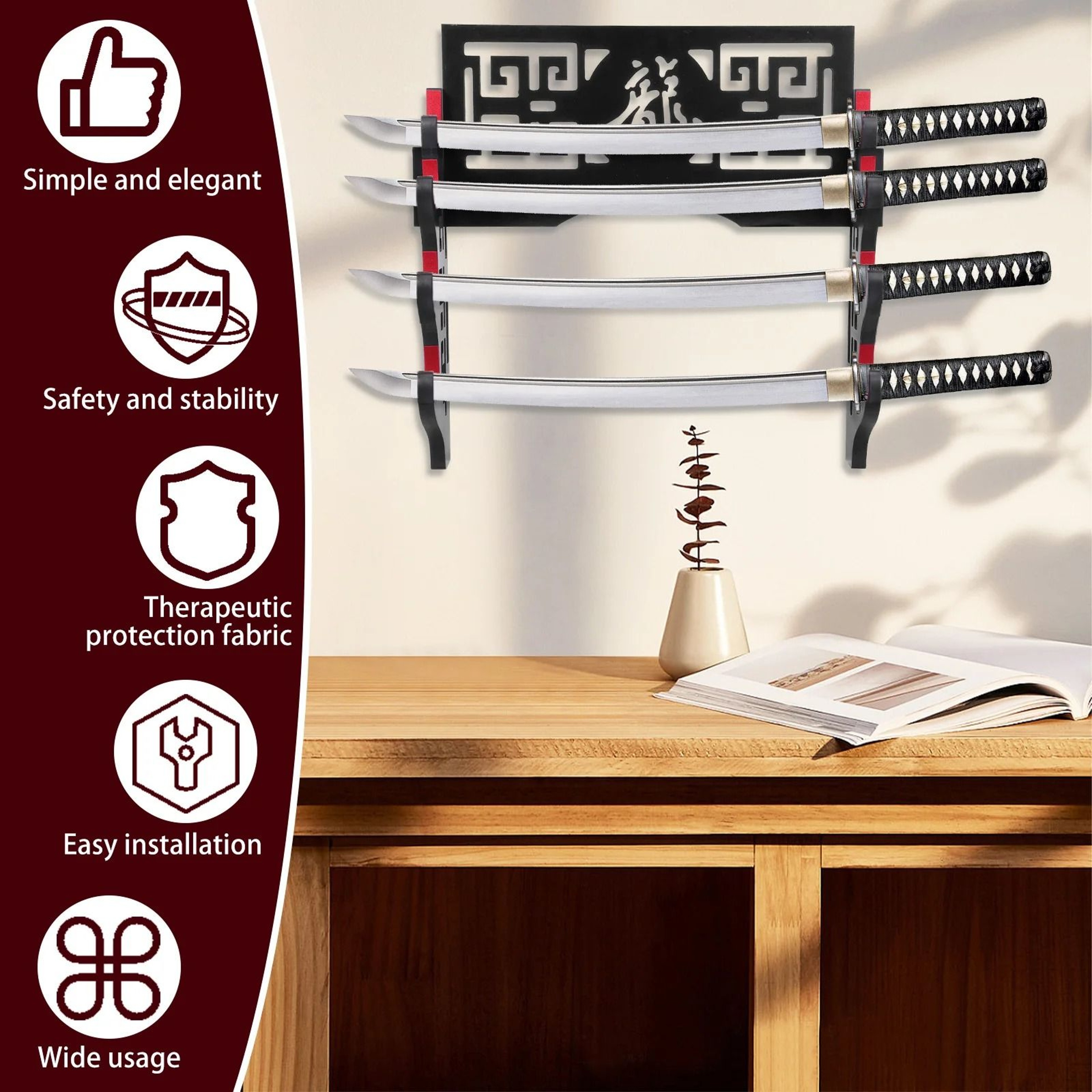 Wall Mounted Wooden Katana Display Rack For Home Office Sword Decoration Stand 7