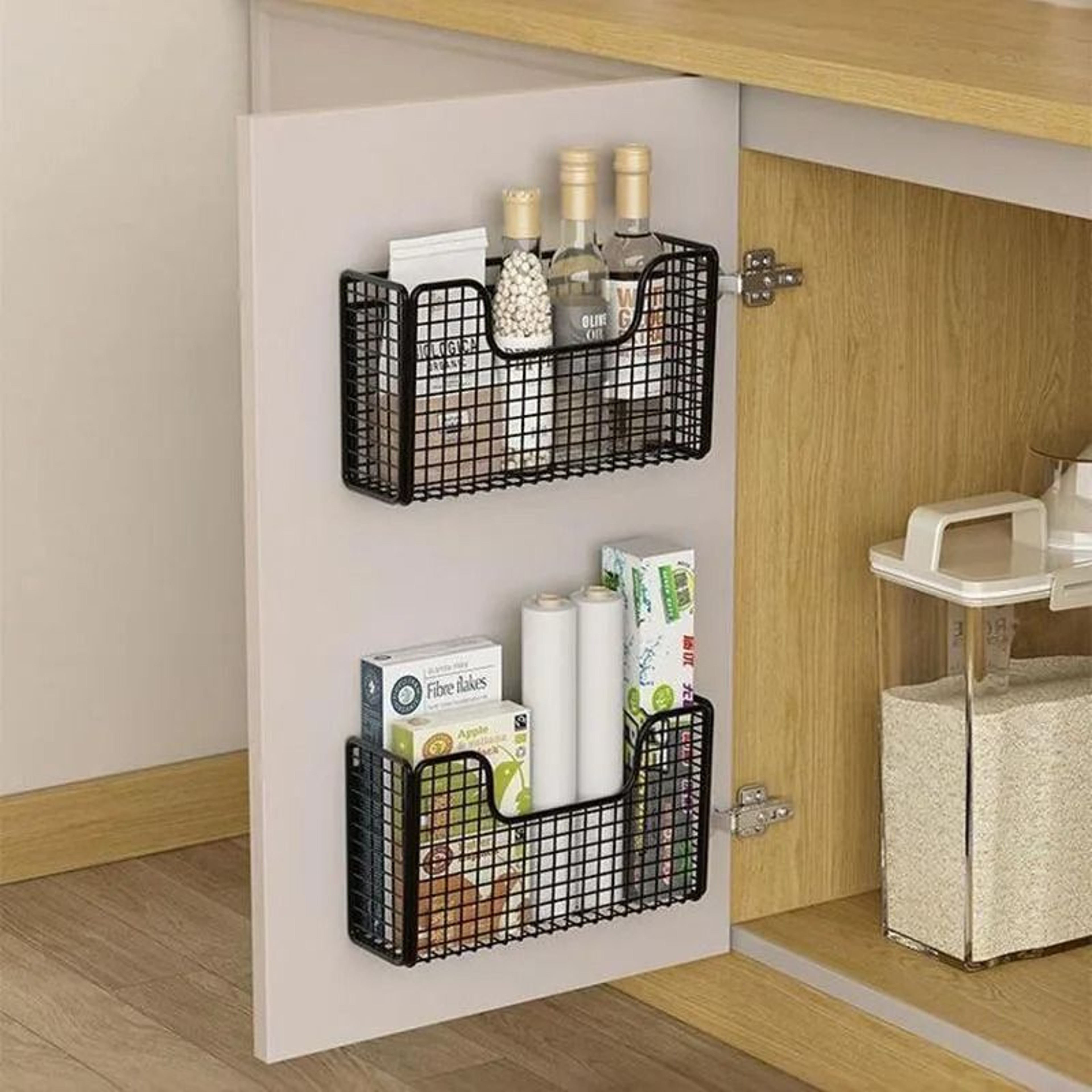 Punch Free Cabinet Door Organizer Kitchen Wrap Storage Rack For Bathroom Refrigerator Pantry 9