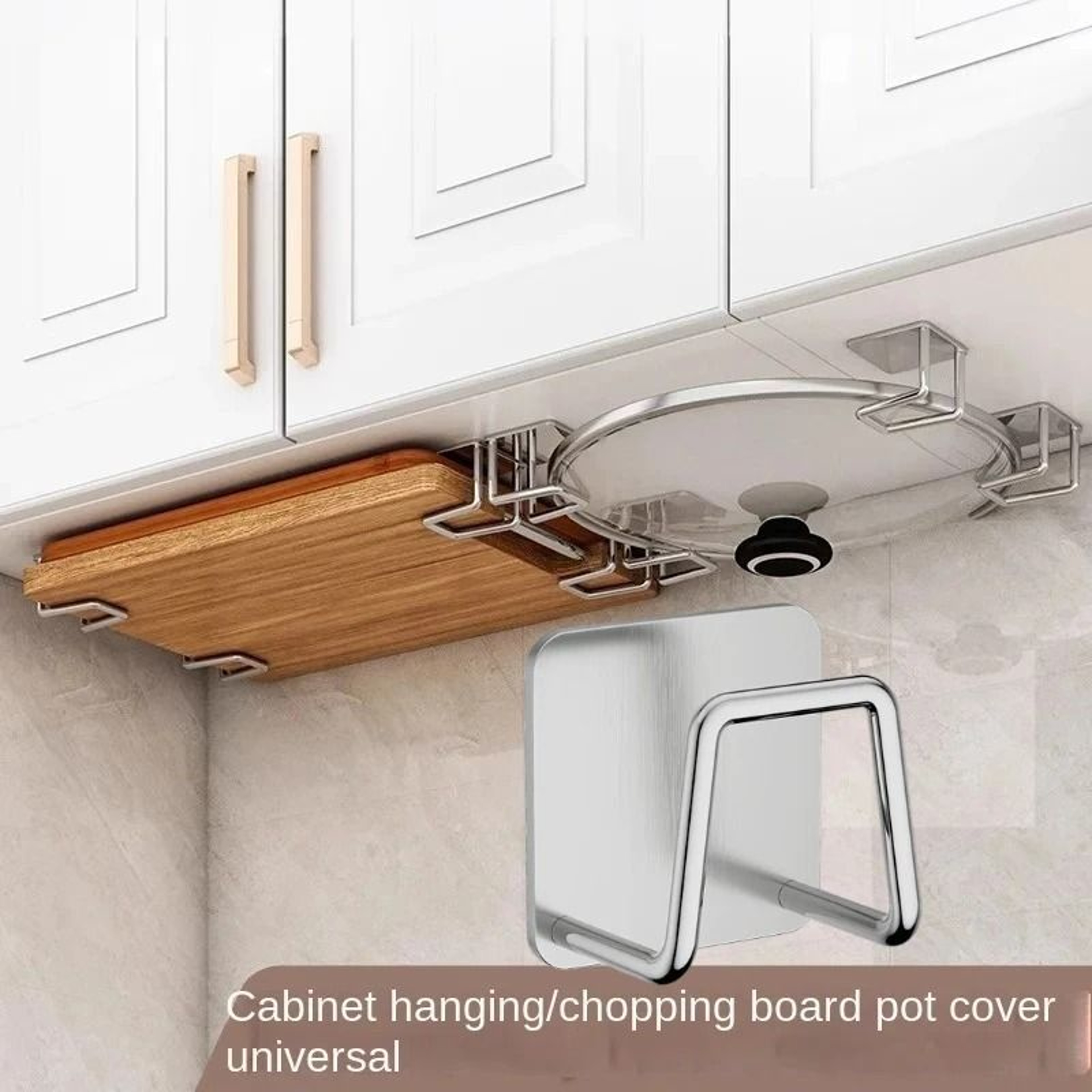 Stainless Steel Wall Mounted Pot Lid Rack And Cutting Board Holder 8