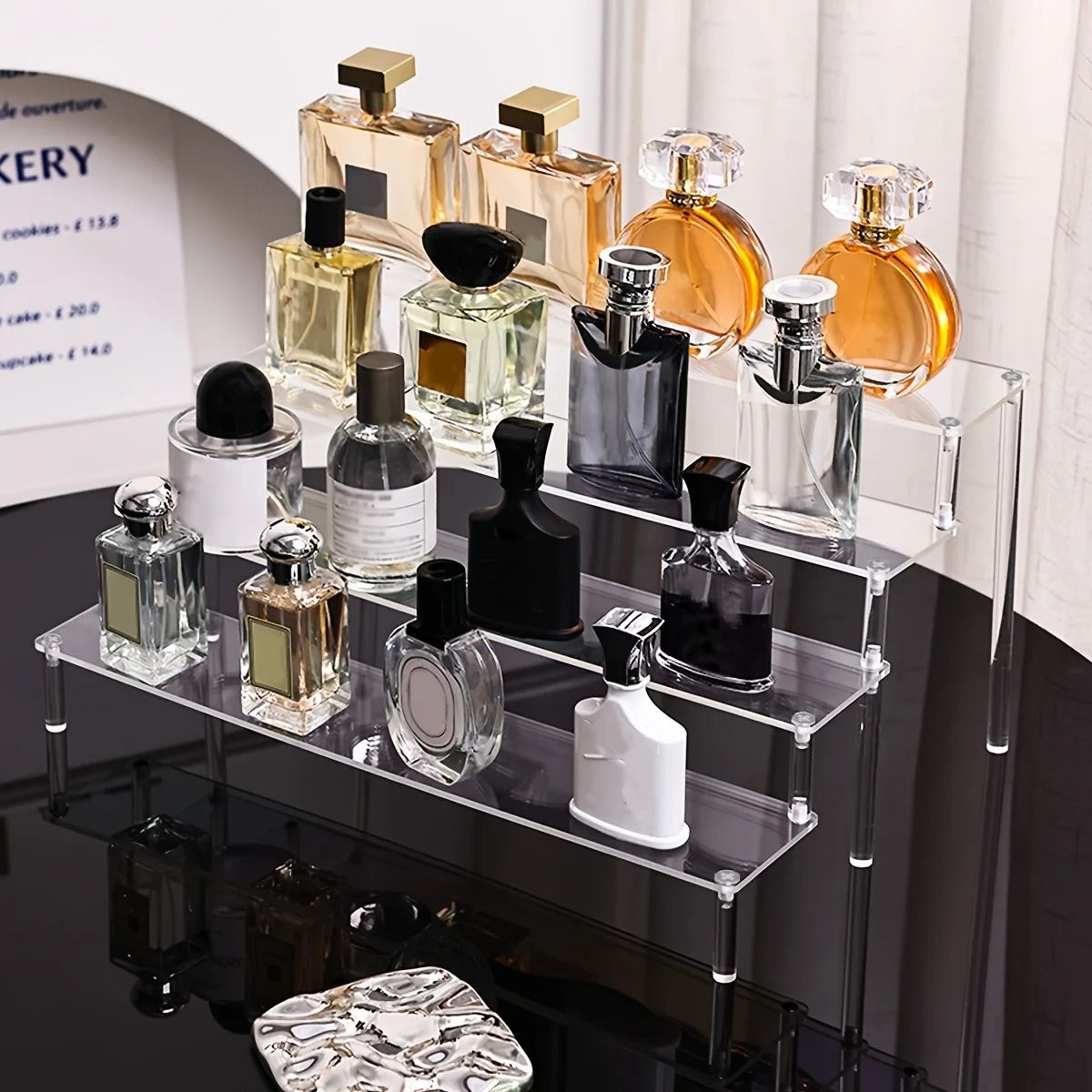 Acrylic Stepped Perfume Display Rack For Cosmetic Desk Vanity Storage And Decoration 10