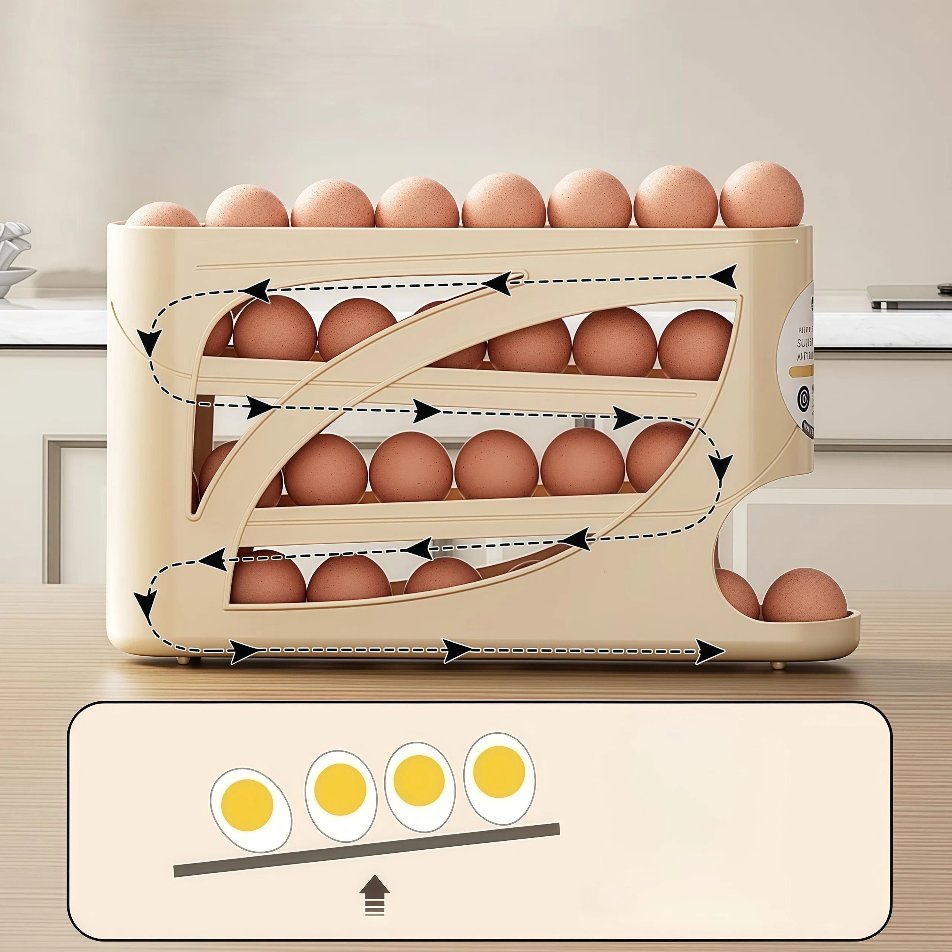 Automatic Rolling Egg Holder Large Capacity Fridge Organizer 7