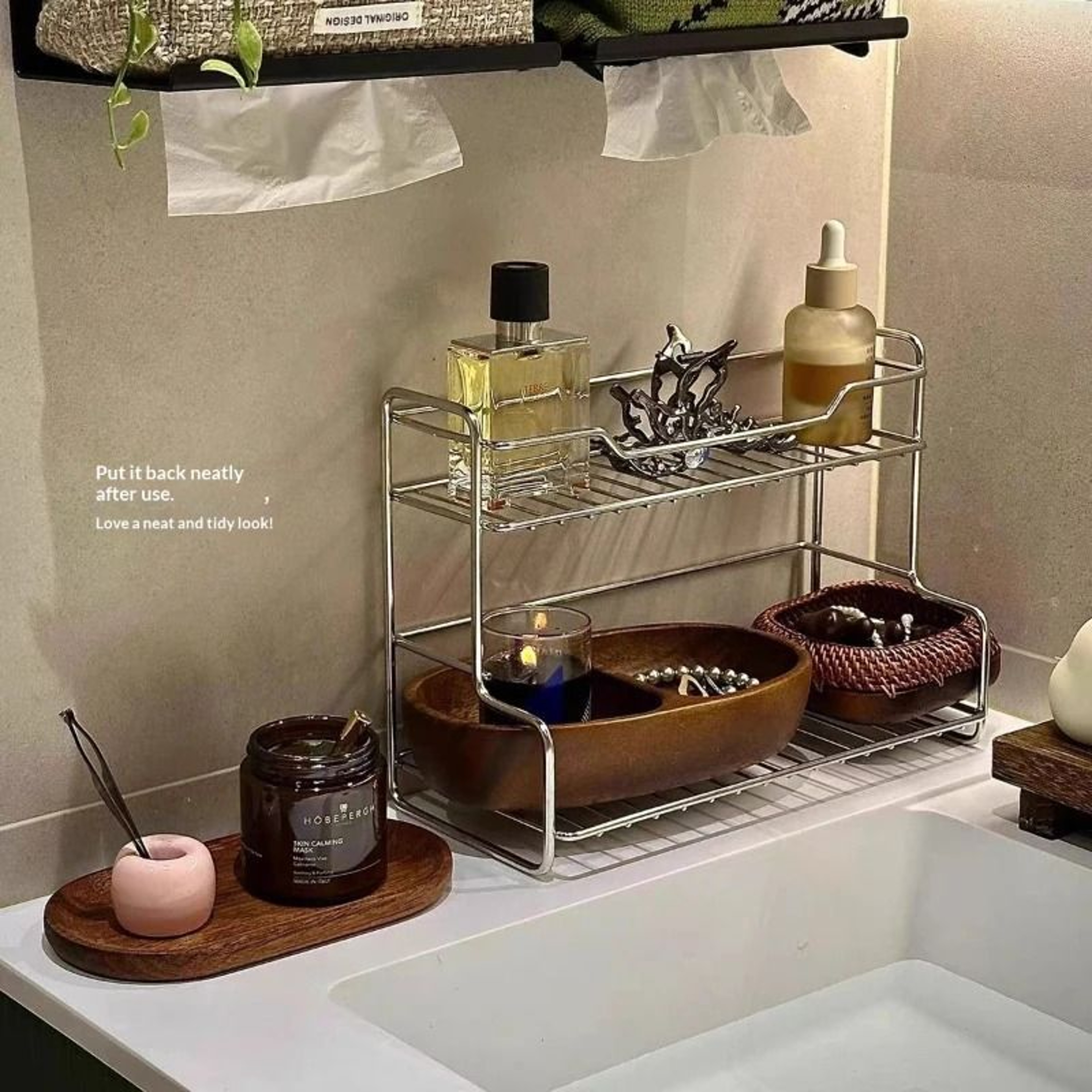 Double Layer Bathroom Storage Rack For Sink And Toiletries 5