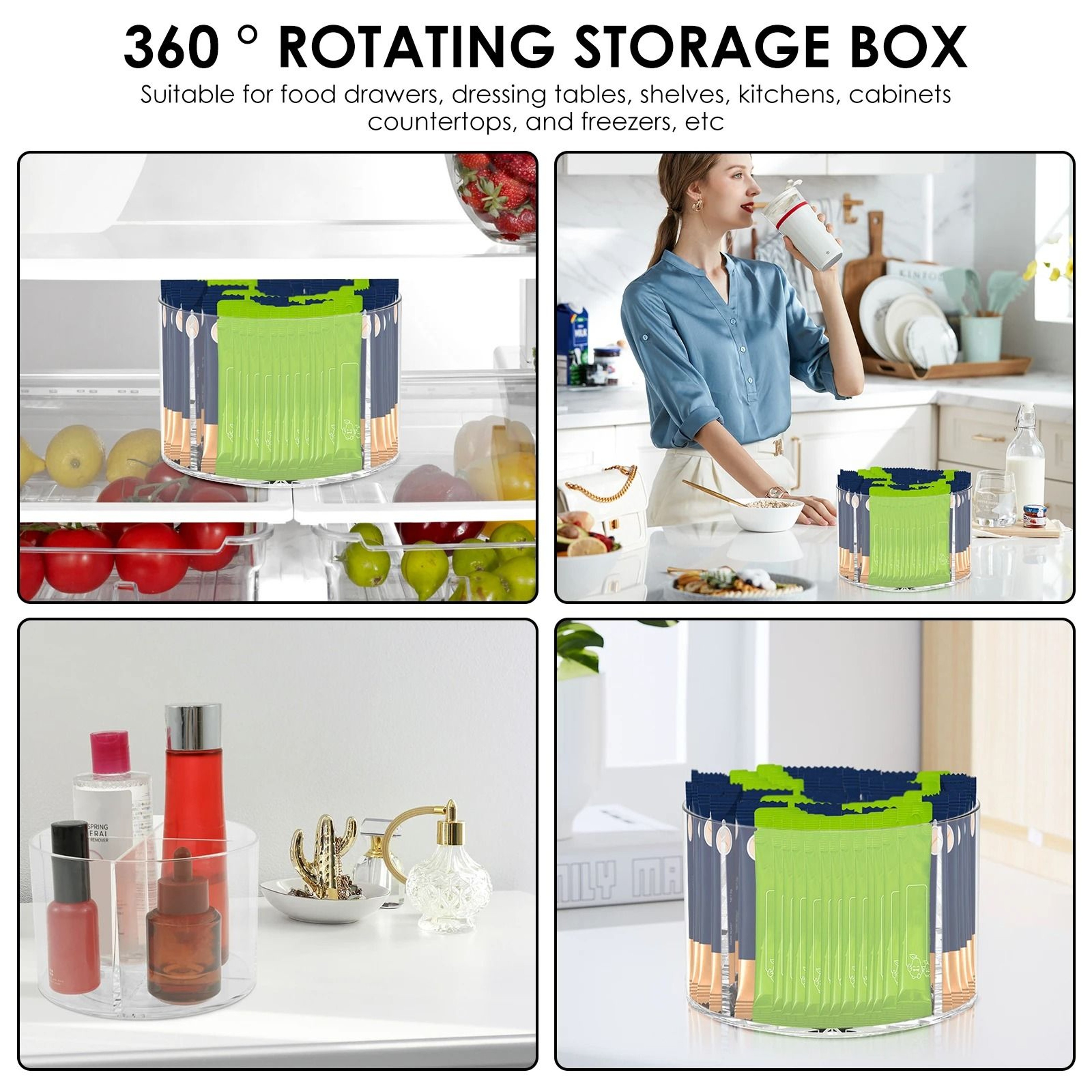 Rotating Spice Rack And Drink Packet Organizer Tray 3