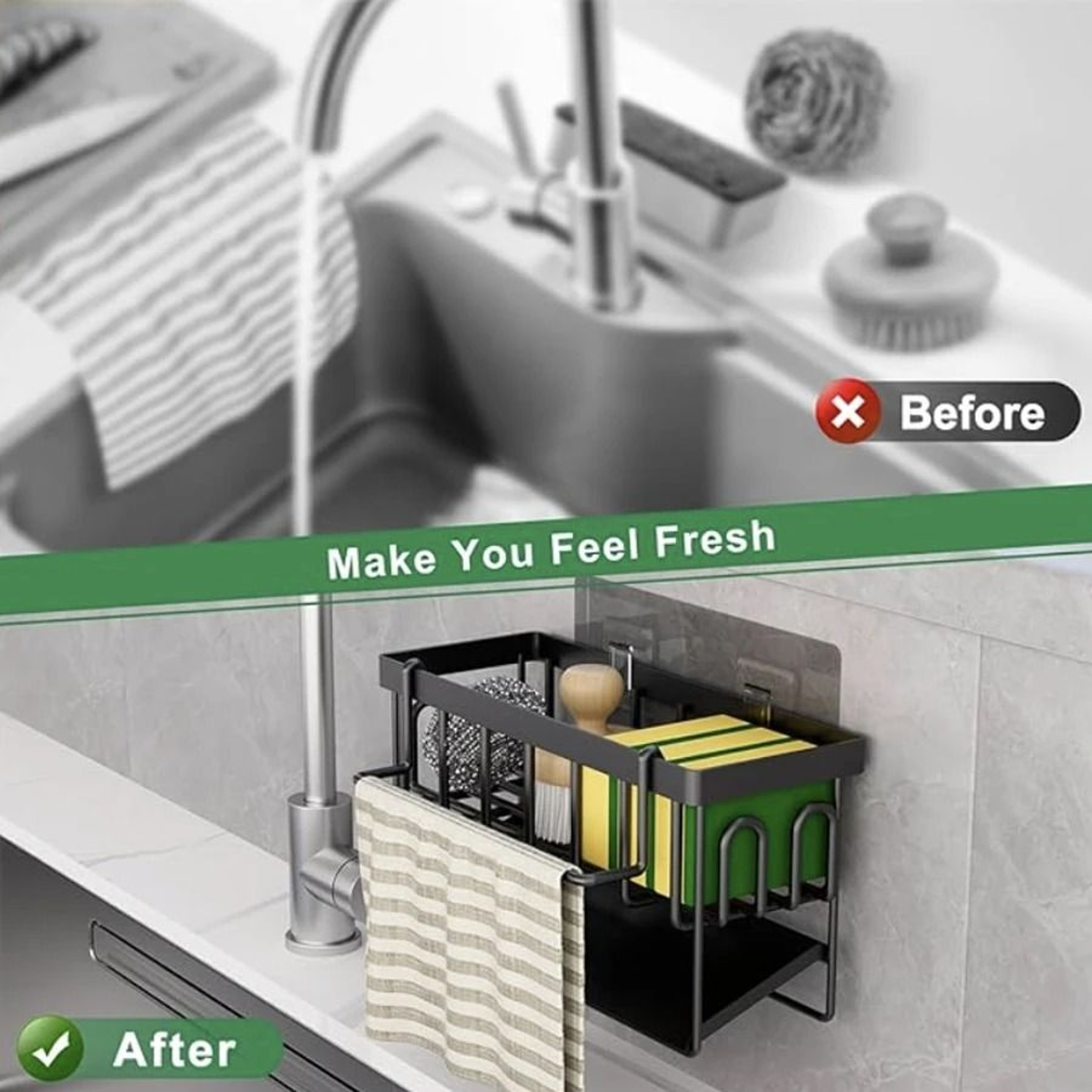 Adhesive Kitchen Sink Drain Rack And Sponge Holder 4