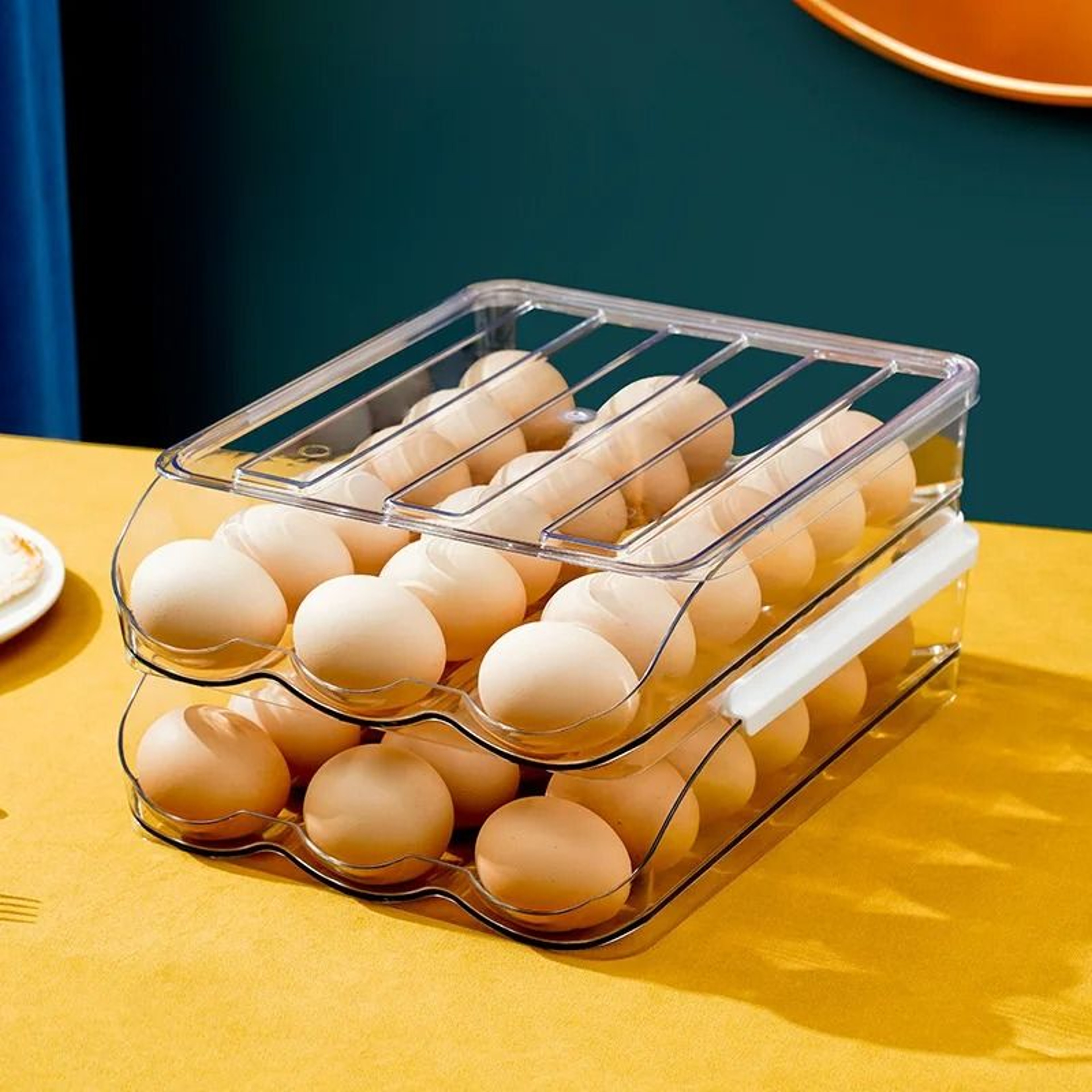 Automatic Rolling Egg Holder And Stackable Fridge Organizer 2